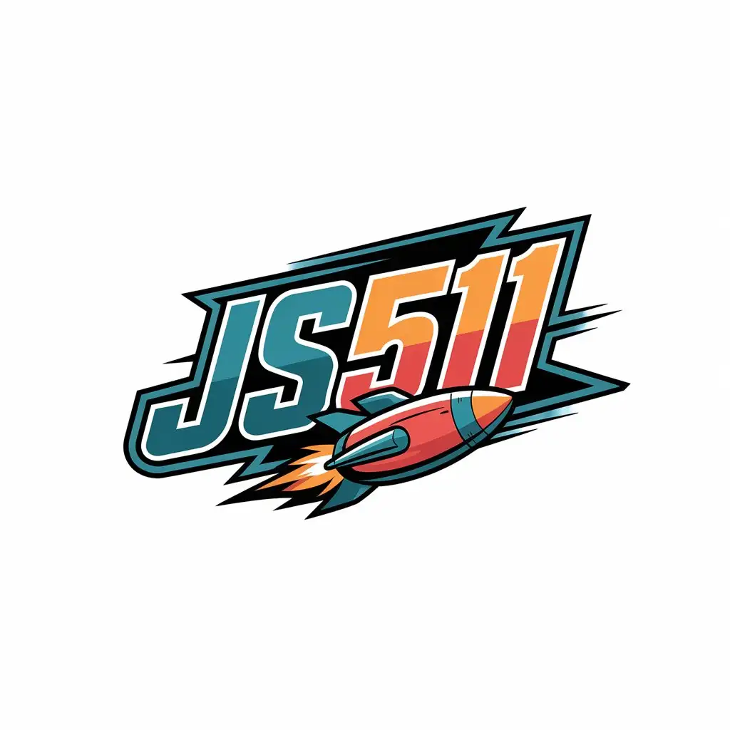 LOGO Design for JS511 Bold Motorsport Font with Cartoon Rocket Symbolizing Motion