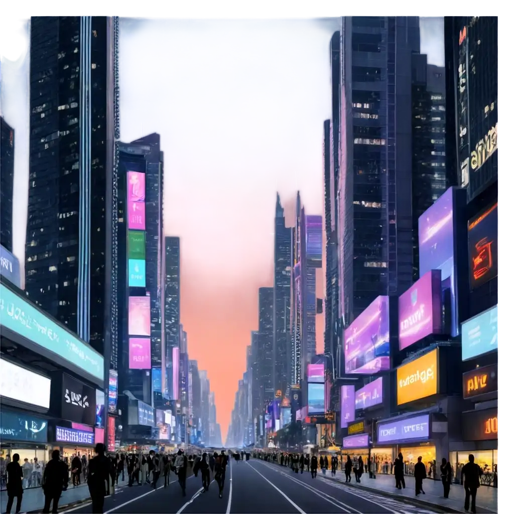 Futuristic-Cityscape-PNG-at-Twilight-Glowing-Skyscrapers-Flying-Vehicles-Urban-Life