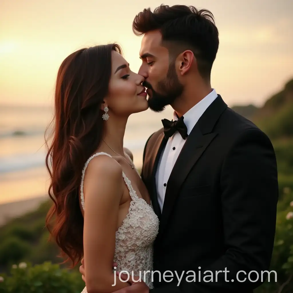 Romantic-Outdoor-Wedding-Korean-Bride-and-American-Groom-Sharing-a-Kiss