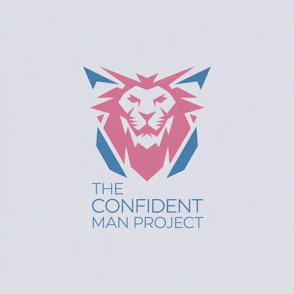 LOGO Design for The Confident Man Project Stylized Lion or Phoenix with Blue White and Pink Color Scheme