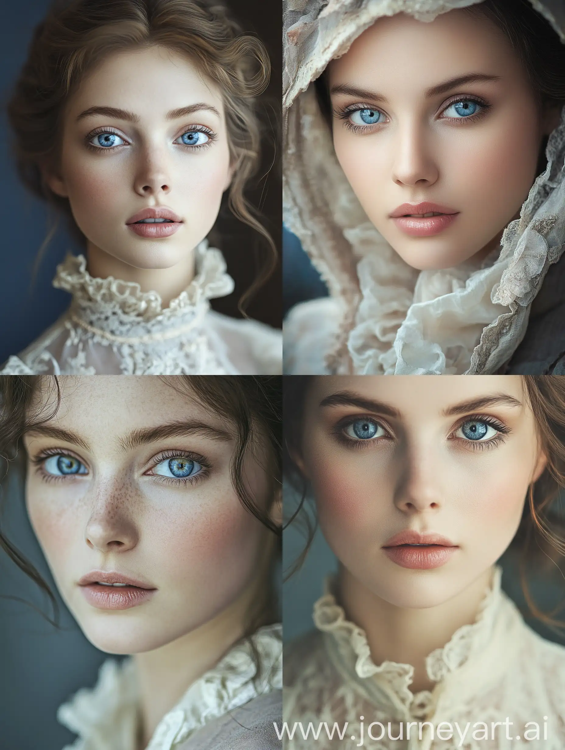 Portrait-of-a-Beautiful-Woman-in-19th-Century-Vintage-Attire-with-Blue-Eyes-and-Elegant-Fashion