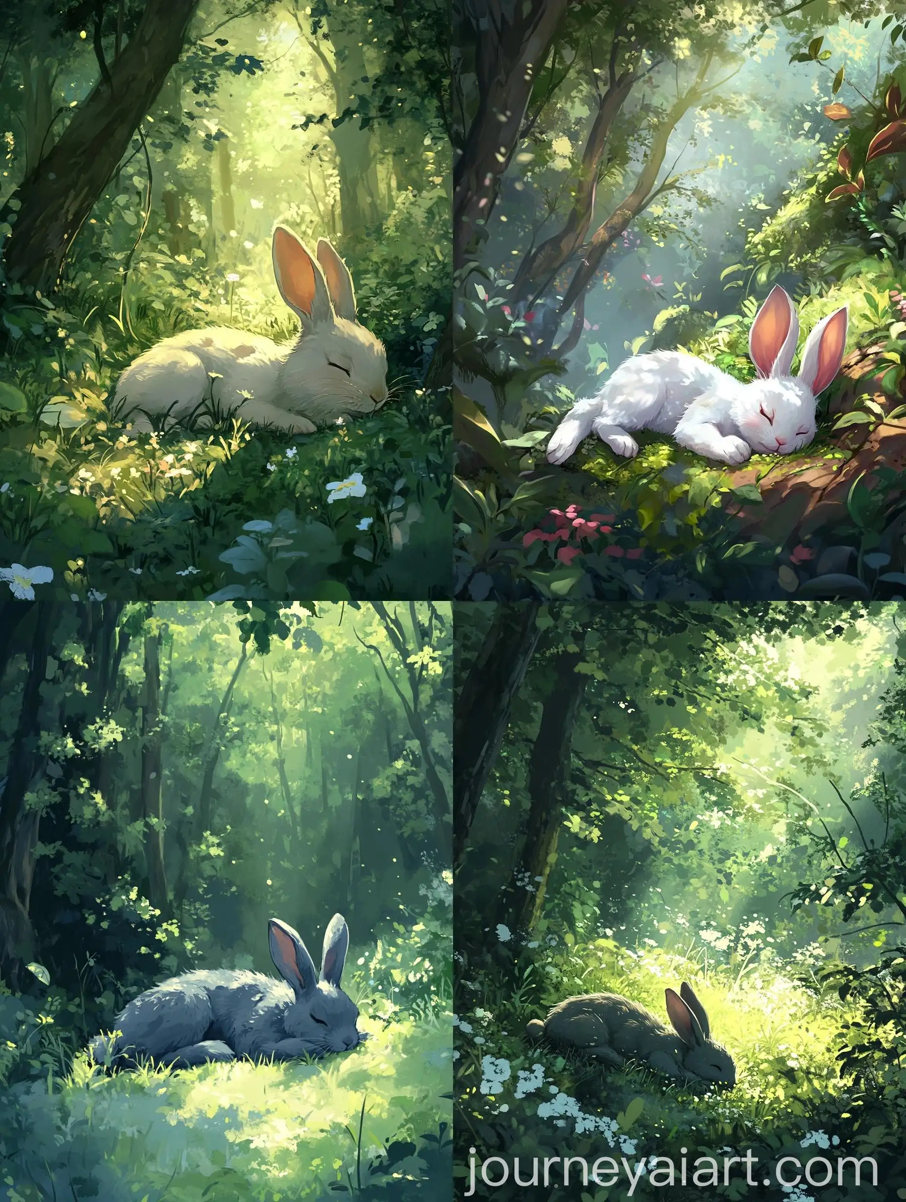 Peaceful-AnimeStyle-Rabbit-Resting-in-Summer-Forest
