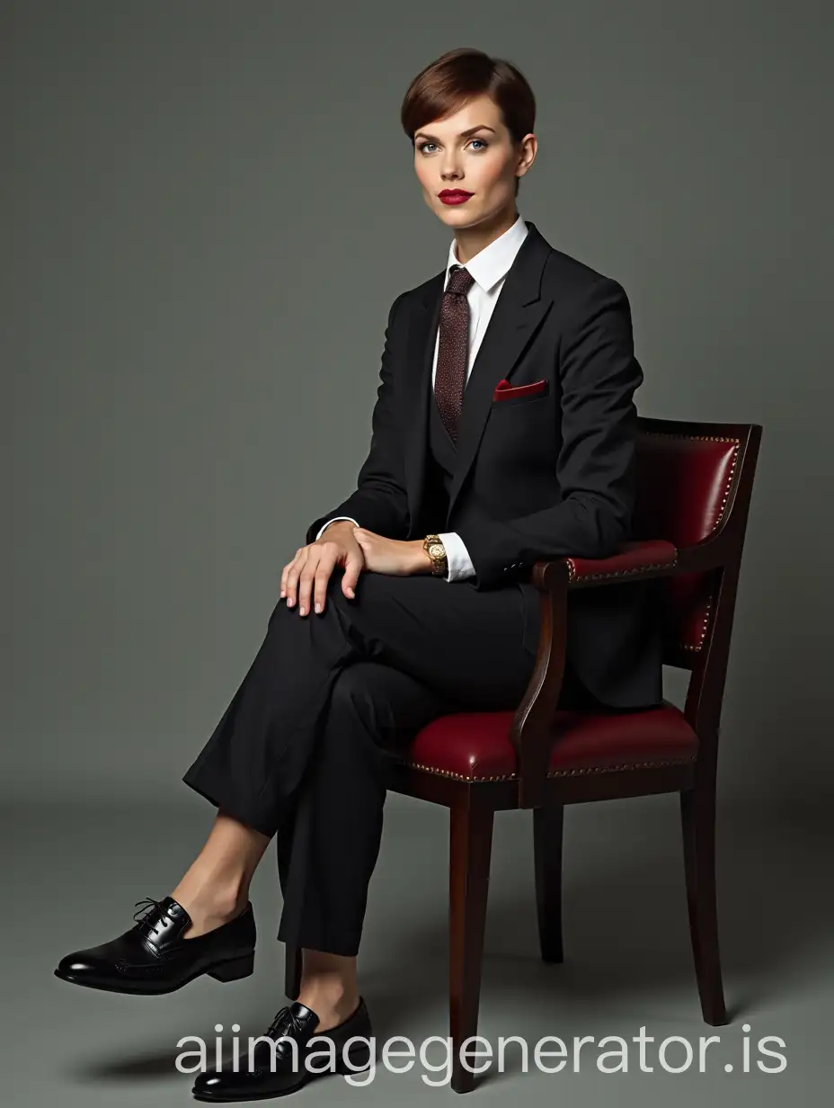 Female-Scottish-Movie-Actress-in-Mens-Business-Suit-and-Wingtip-Shoes