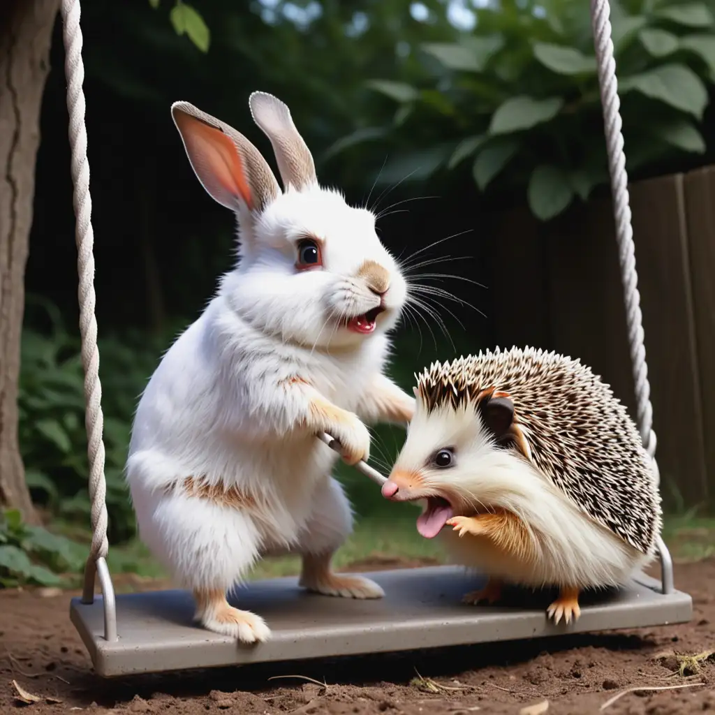 Offended-Rabbit-Confronts-Unyielding-Hedgehog-Over-Swing