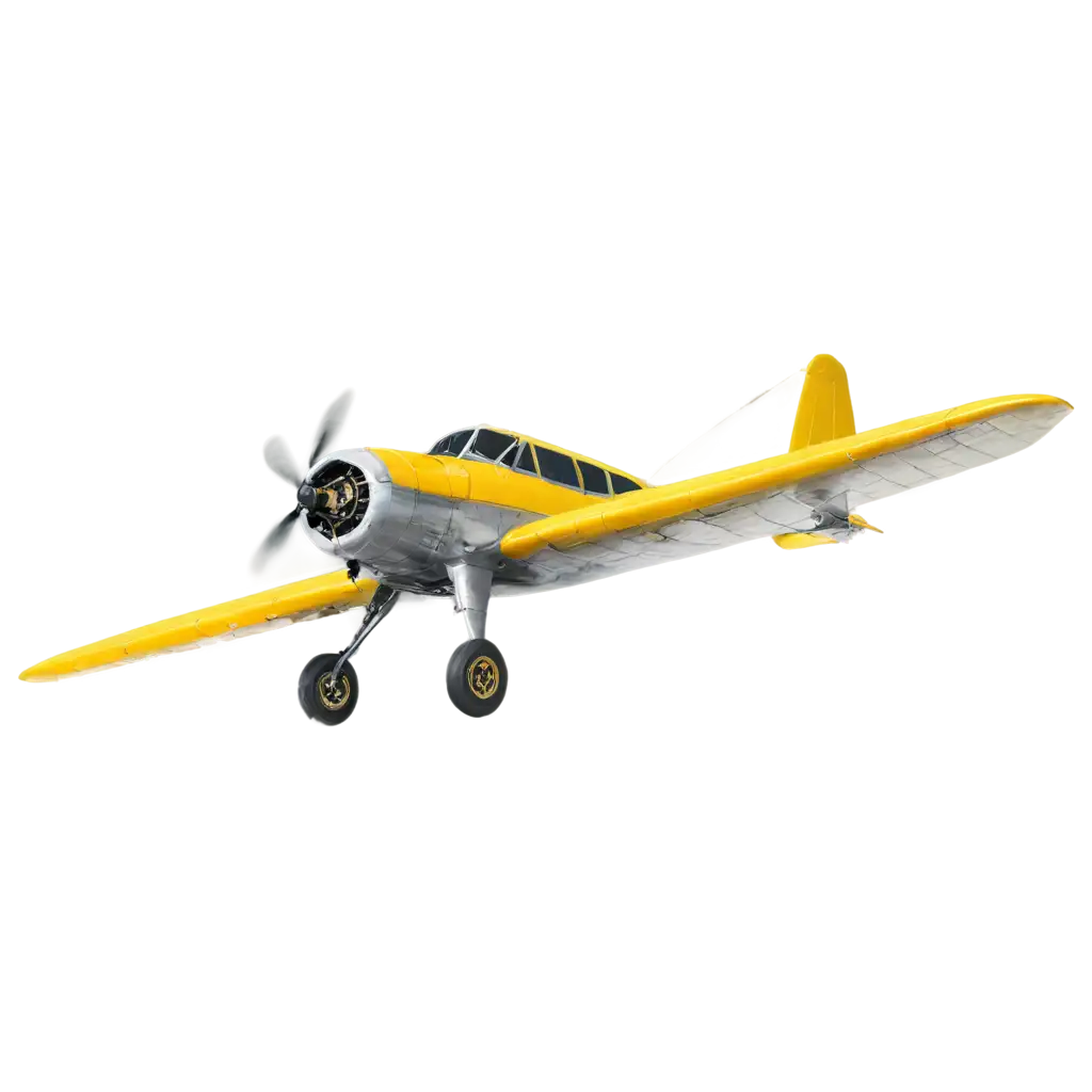 Vintage passenger aero plane with single propeller engine yellow body front view of airplane