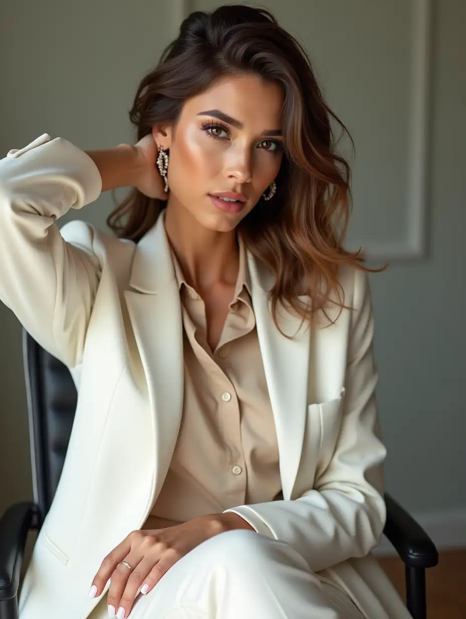 Stylish-Woman-in-White-Pantsuit-at-Office-Desk-with-Soft-Lighting