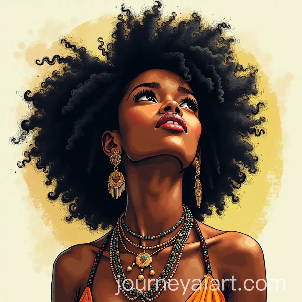 Confident-Black-Woman-with-Afro-and-Jewelry-Gazing-at-the-Sky