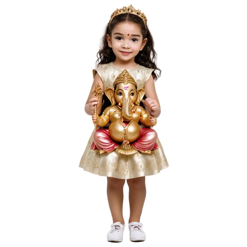 A cute little girl holding  god ganesh pop idol  