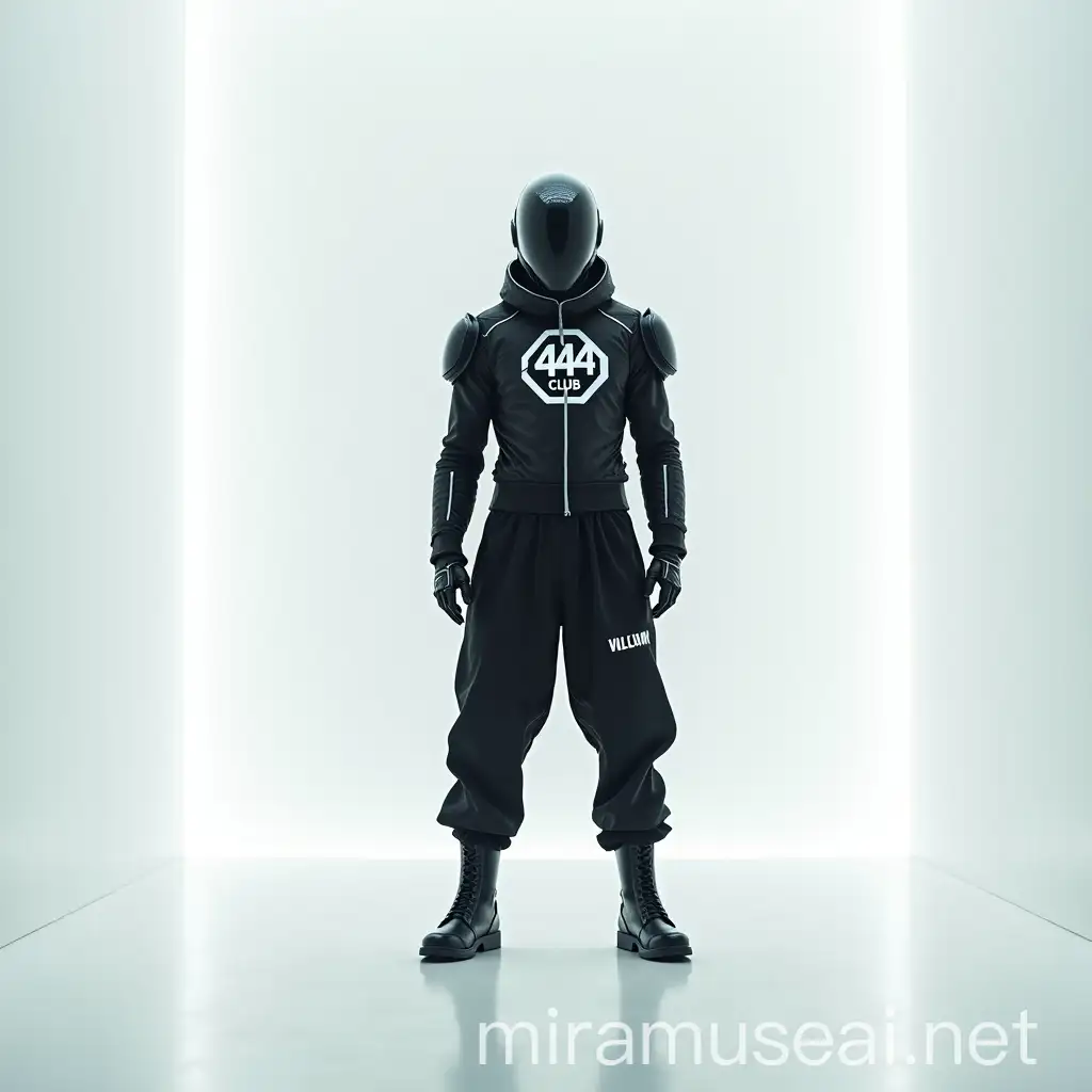 Futuristic Cyberpunk Villain in White Room