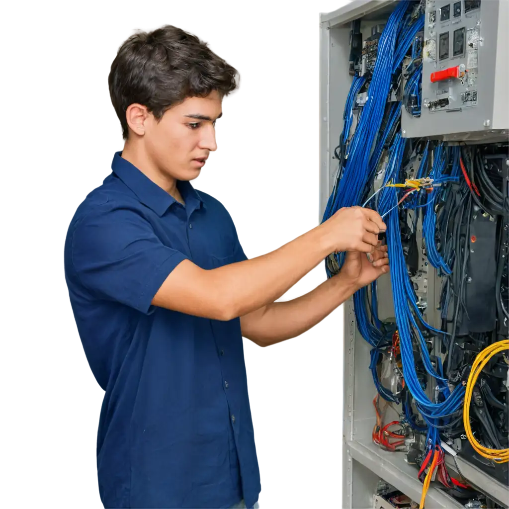 Young-Man-Working-on-Electrical-Wiring-in-a-Factory-PNG-HighQuality-Image-for-Industrial-and-Technical-Visuals