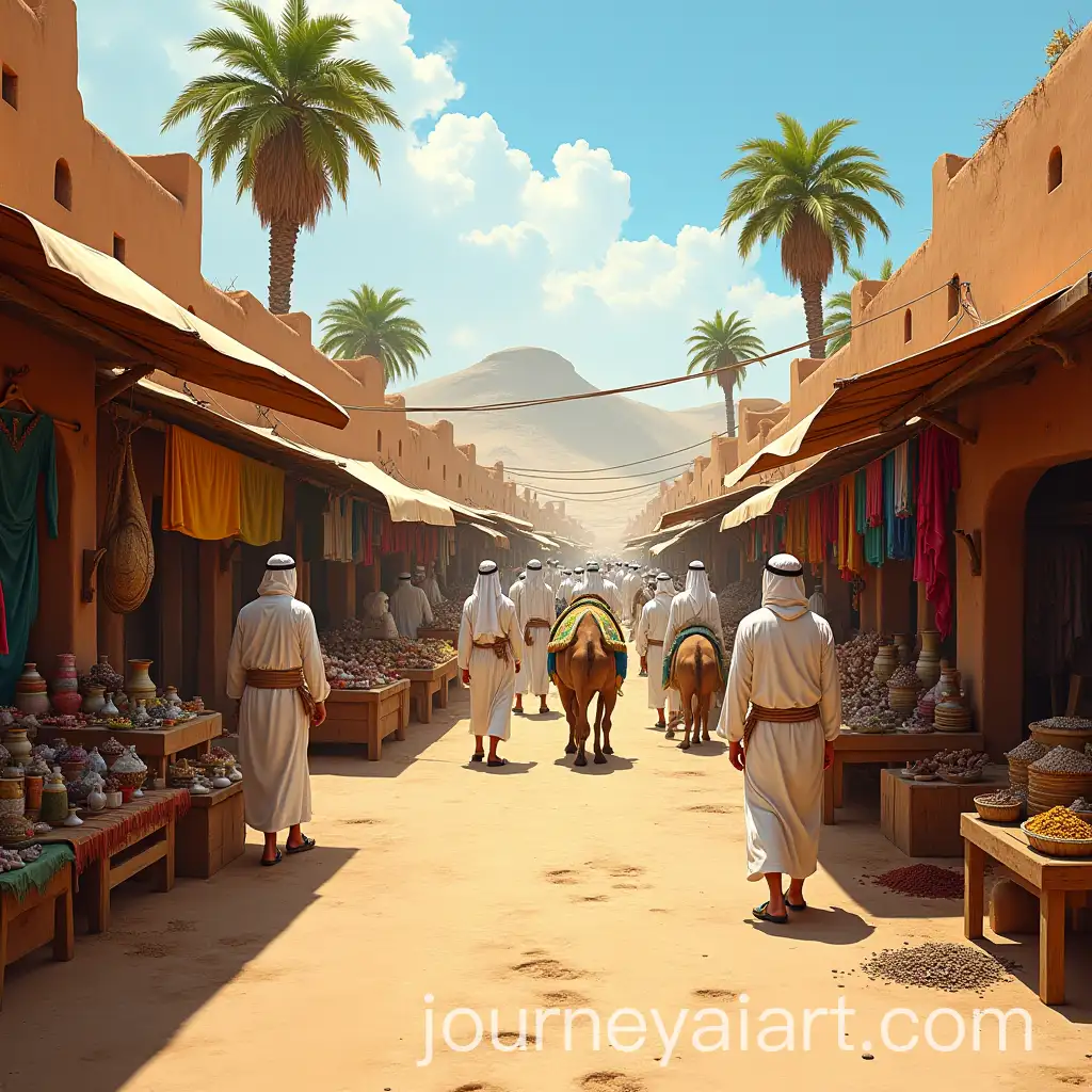 Bustling-Marketplace-in-PreIslamic-Arabia-with-Camels-Merchants-and-Bedouin-Clothing