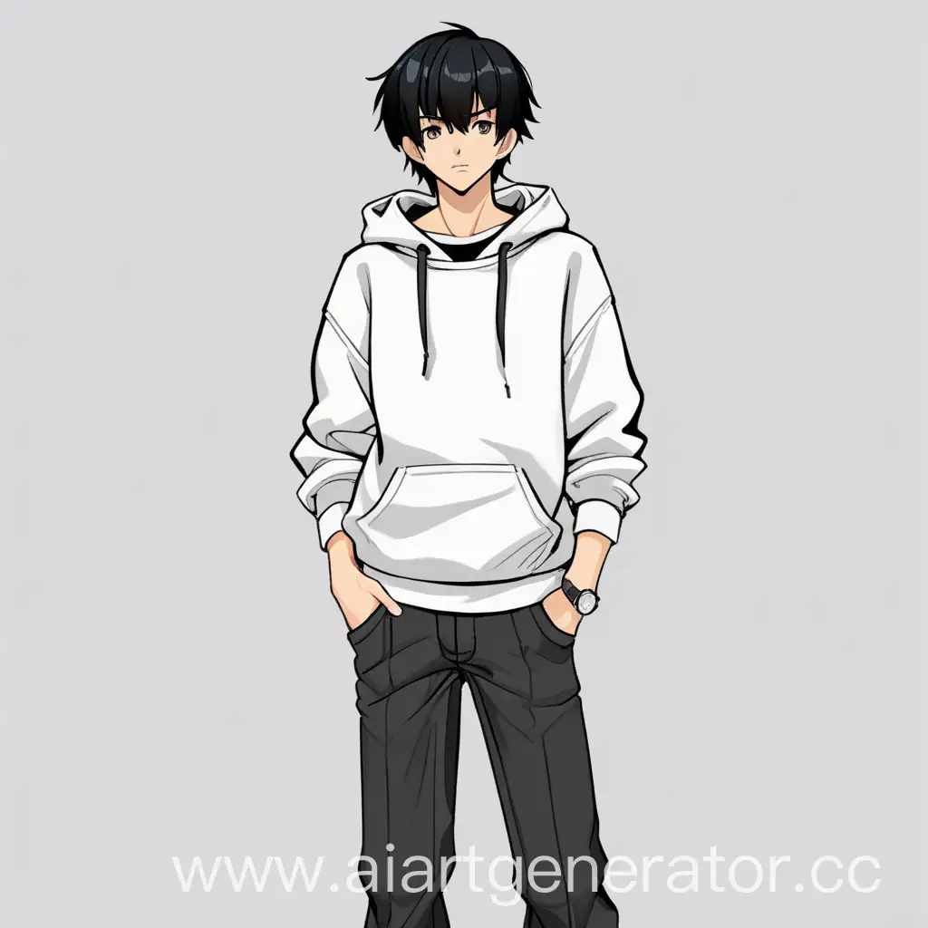 Young-Man-in-Casual-White-Sweatshirt-and-Black-Pants