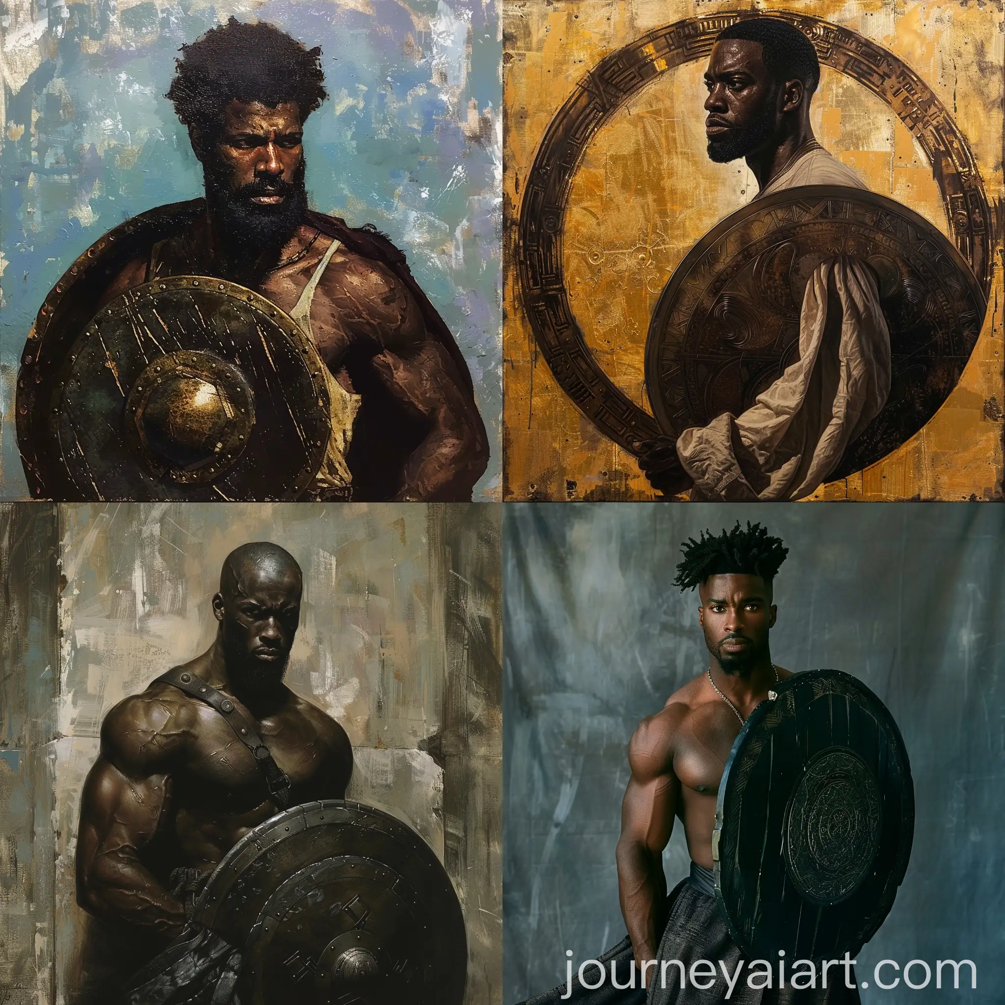 African-American-Man-Holding-Shield-in-Dramatic-Portrait