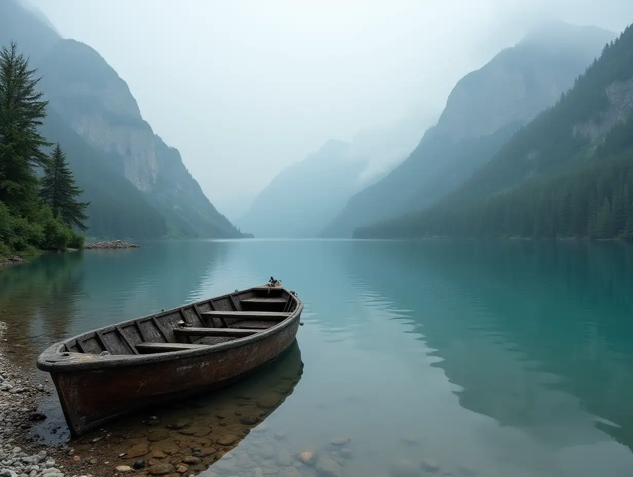 Vintage-Boat-Resting-by-Mountain-Lake