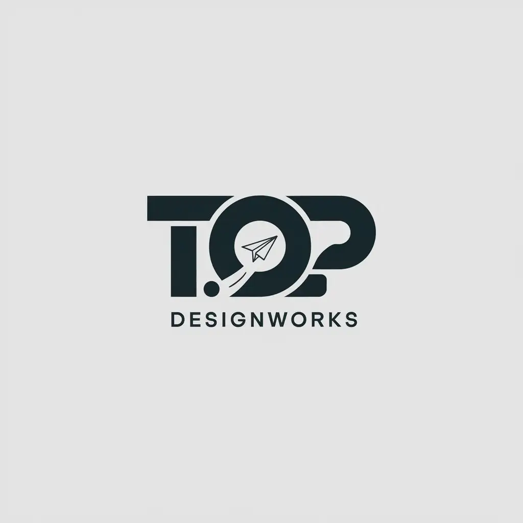 LOGO Design for TOP Designworks Minimalistic Paper Plane Symbol with Bold Typography