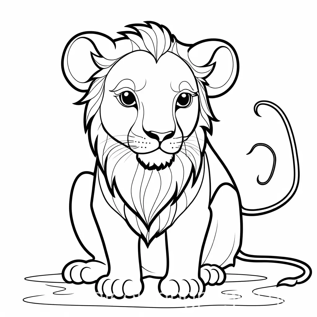 Fierce-Lion-Gazing-Down-at-a-Small-Mouse-Kids-Coloring-Page