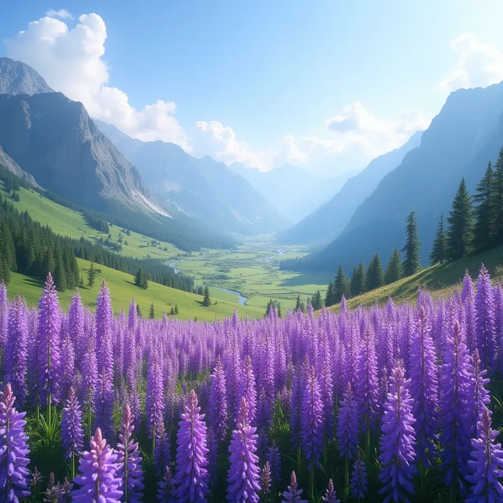 Vibrant-Purple-Flower-Field-in-a-Serene-Valley