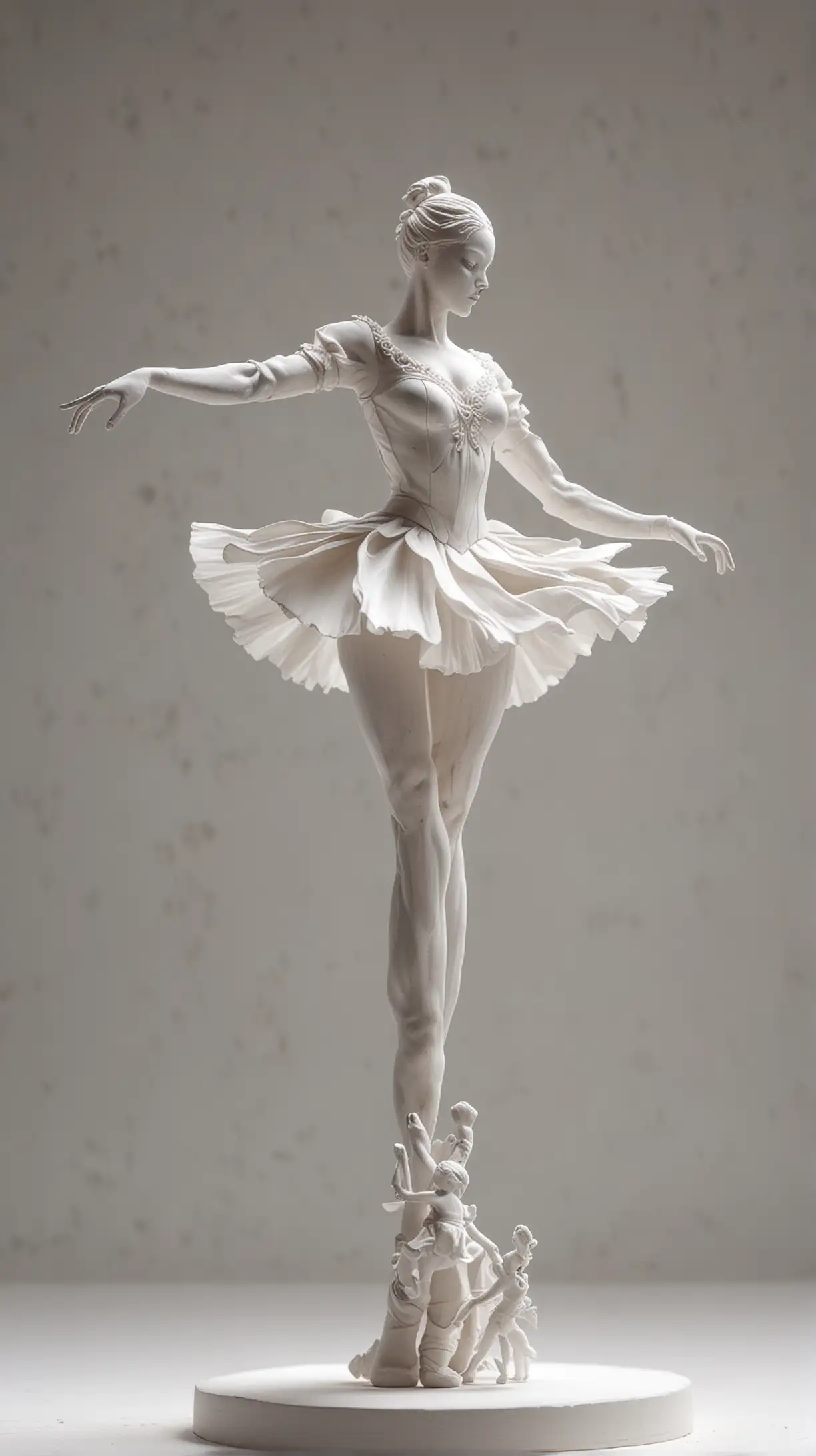 Elegant Ballerina Sculpture Dancing with Tiny Man Doll