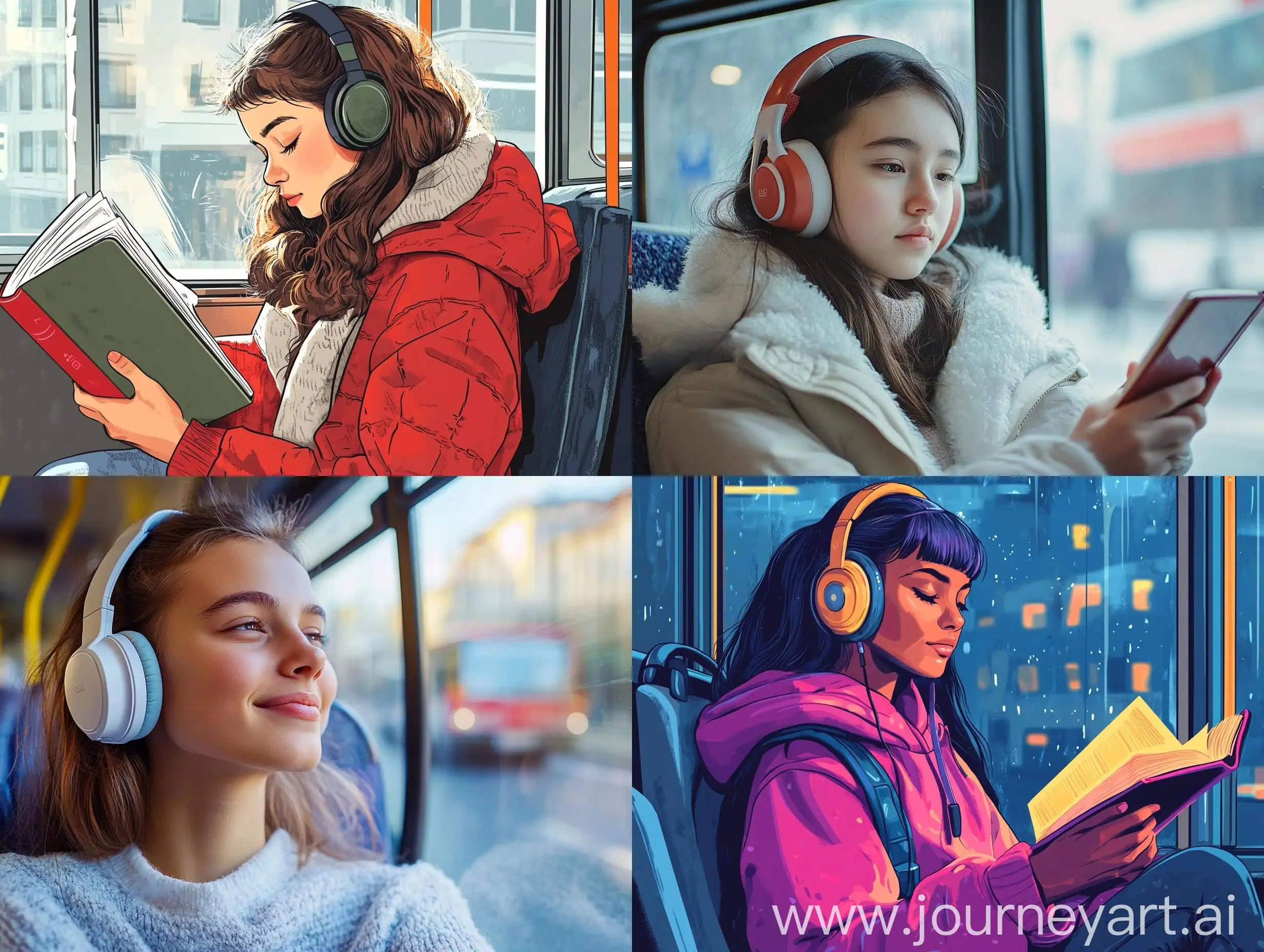 Girl-Listening-to-Audio-Book-on-Bus-with-Headphones