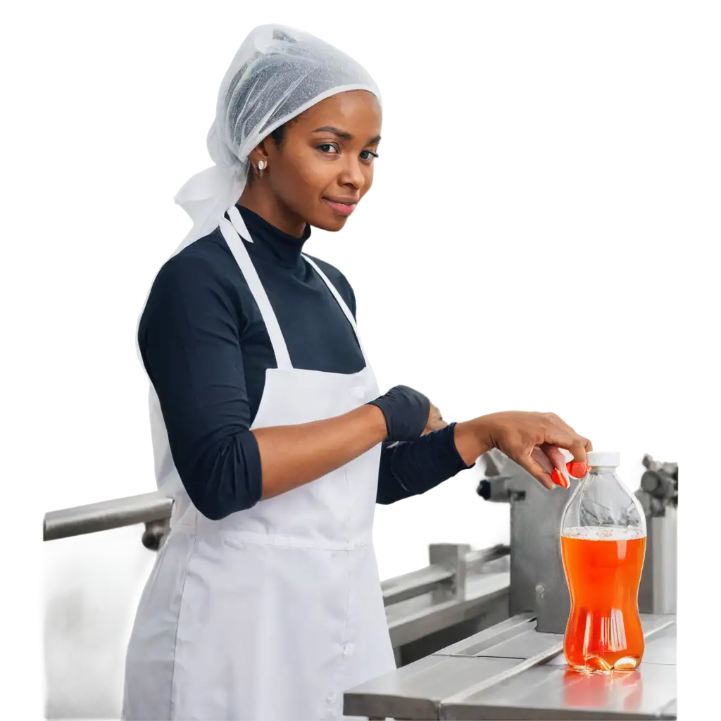 Black-Quality-Lady-Performing-Quality-Control-in-Soft-Drink-Production-Line-PNG-Image