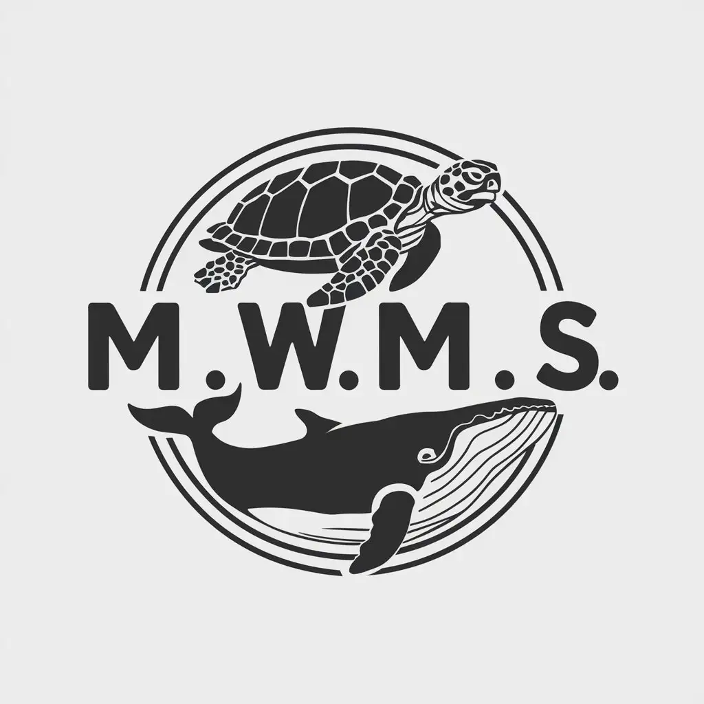 a vector logo design,with the text "M.W.M.S", main symbol:turtle, humpback whale,Moderate,be used in Retail industry,clear background