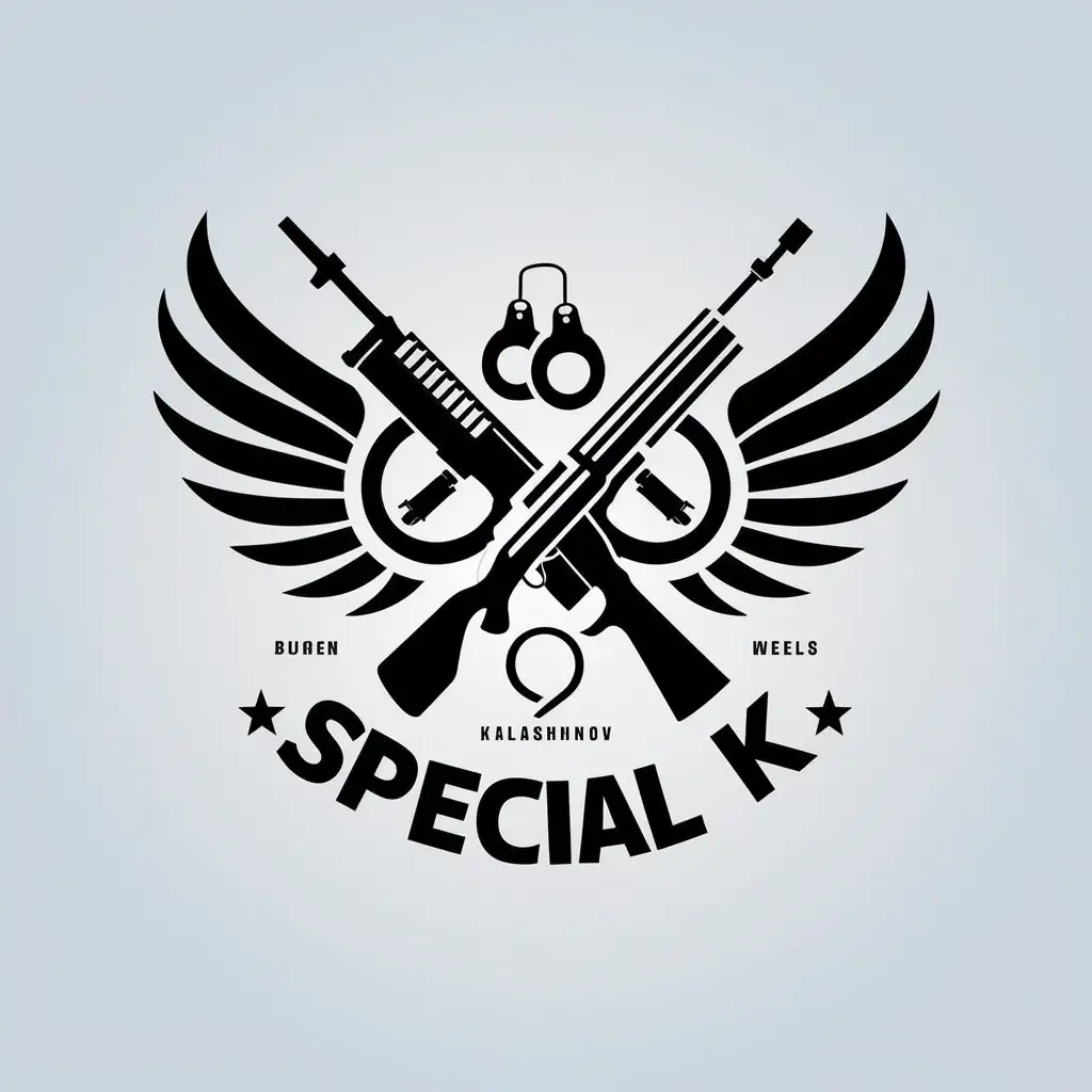 LOGO-Design-for-Special-K-Vector-Logo-with-Kalashnikov-Rifle-M16-Rifle-Handcuffs-and-Wings