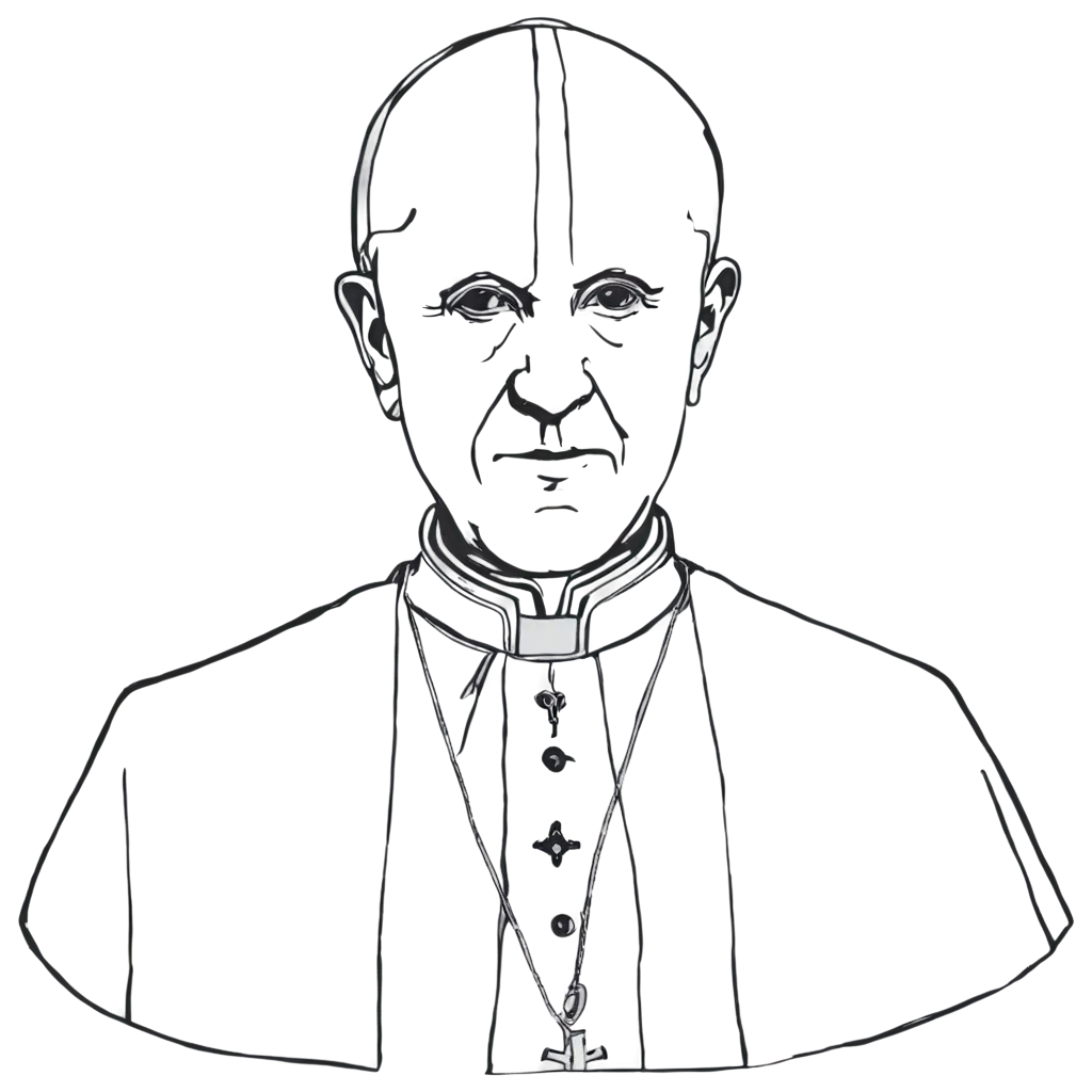 drawing of single black and white outline (without shades of gray) of a Catholic pope.