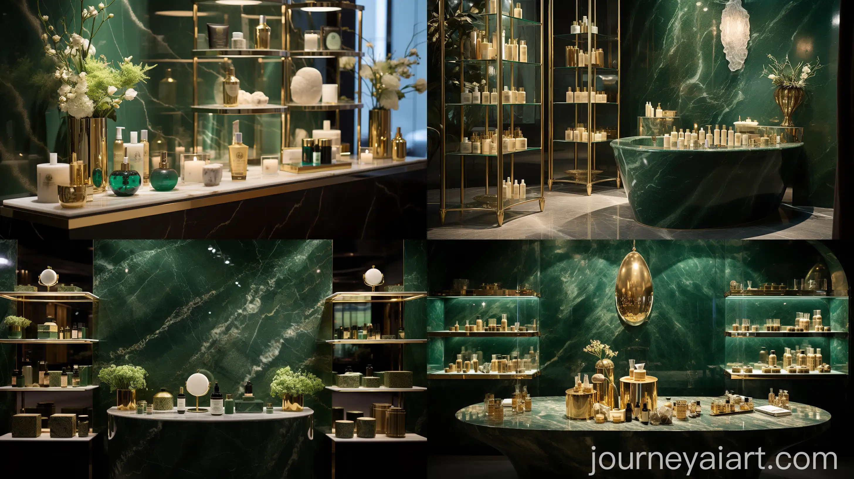 Luxurious-Emerald-Green-Marble-Skincare-Showcase-in-New-York-Event