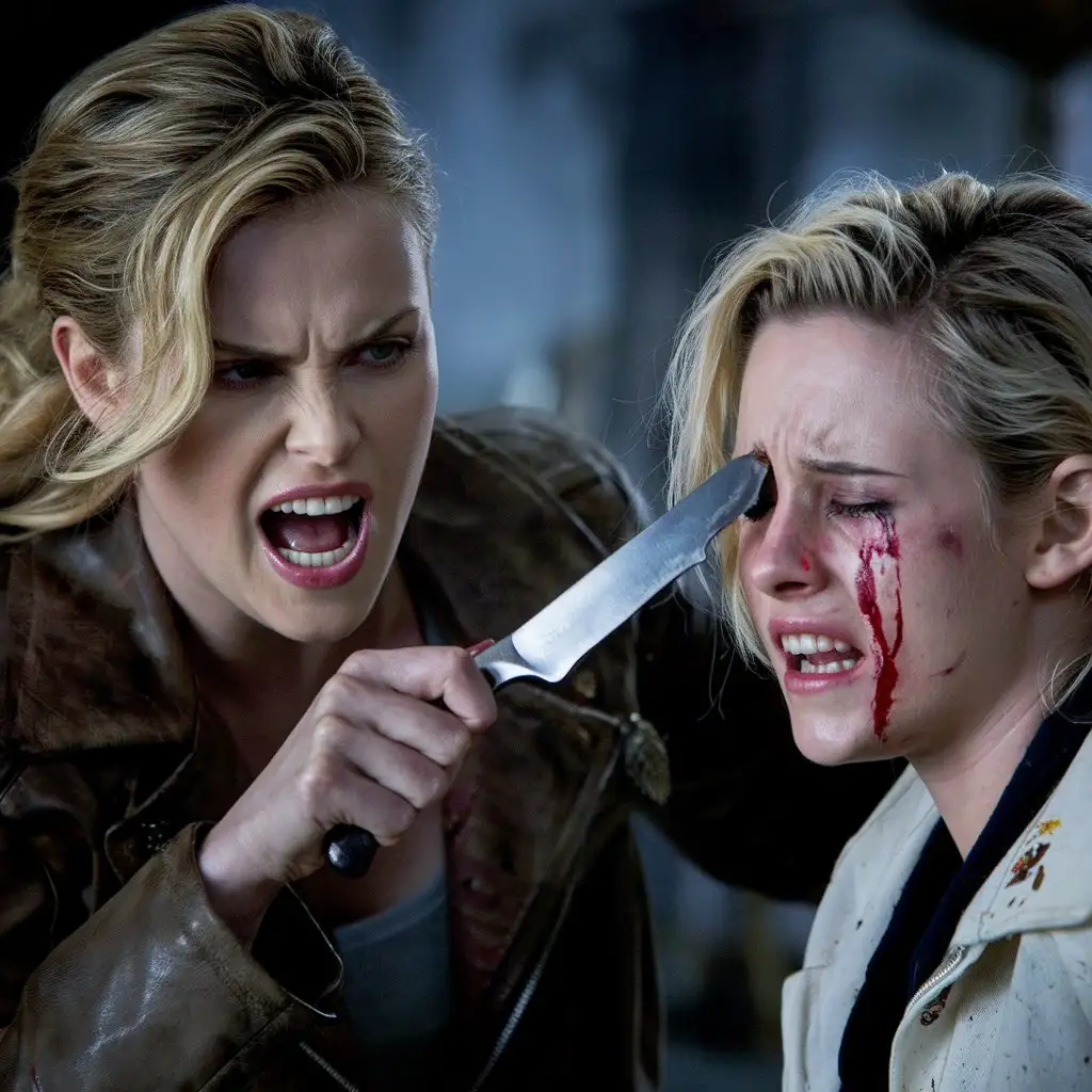 Charlize-Theron-with-Angry-Expression-Stabbing-Kristen-Stewart-in-Cinematic-Scene