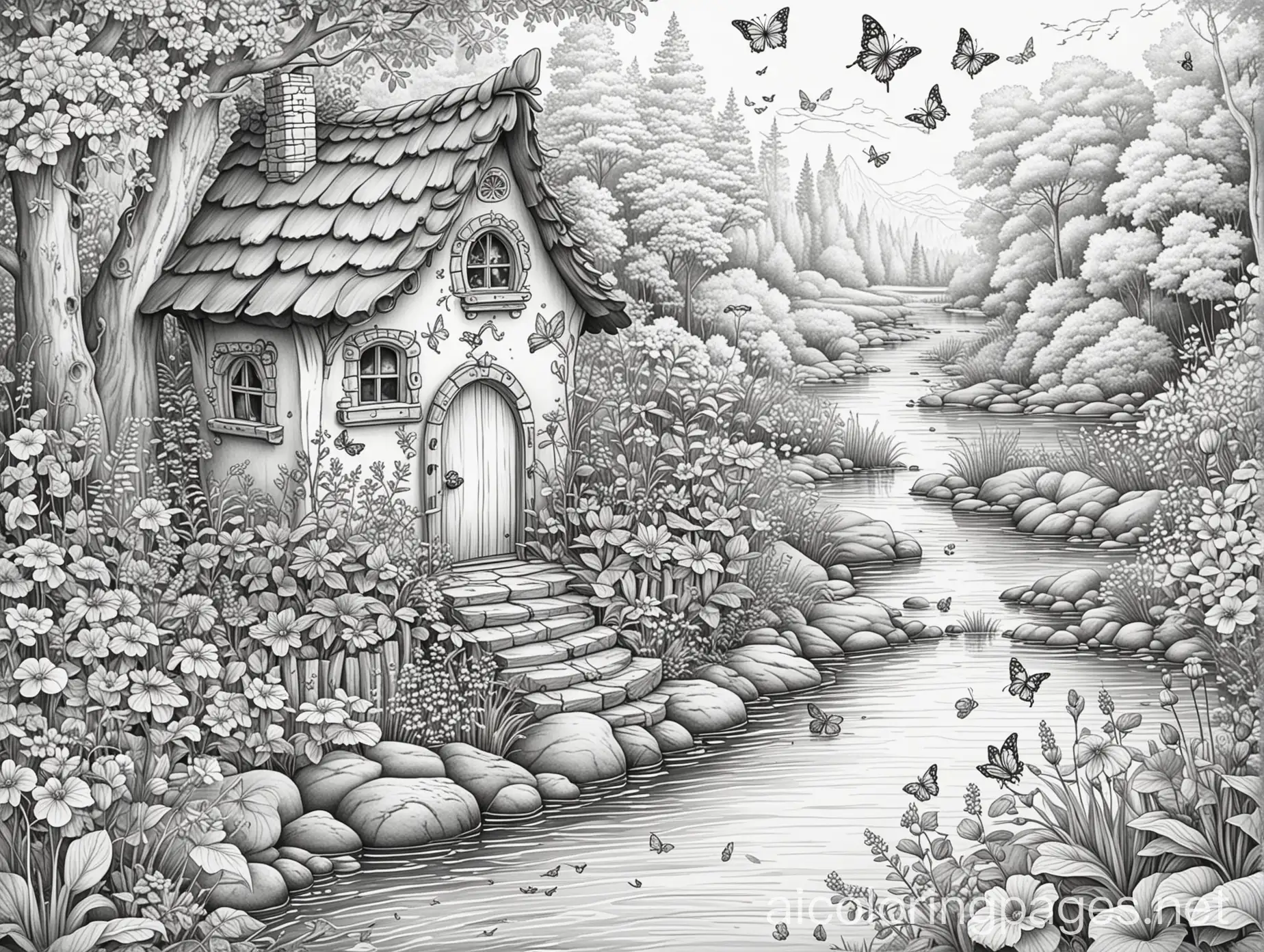 Detailed-Fairy-House-Coloring-Page-with-Flowers-and-Butterflies