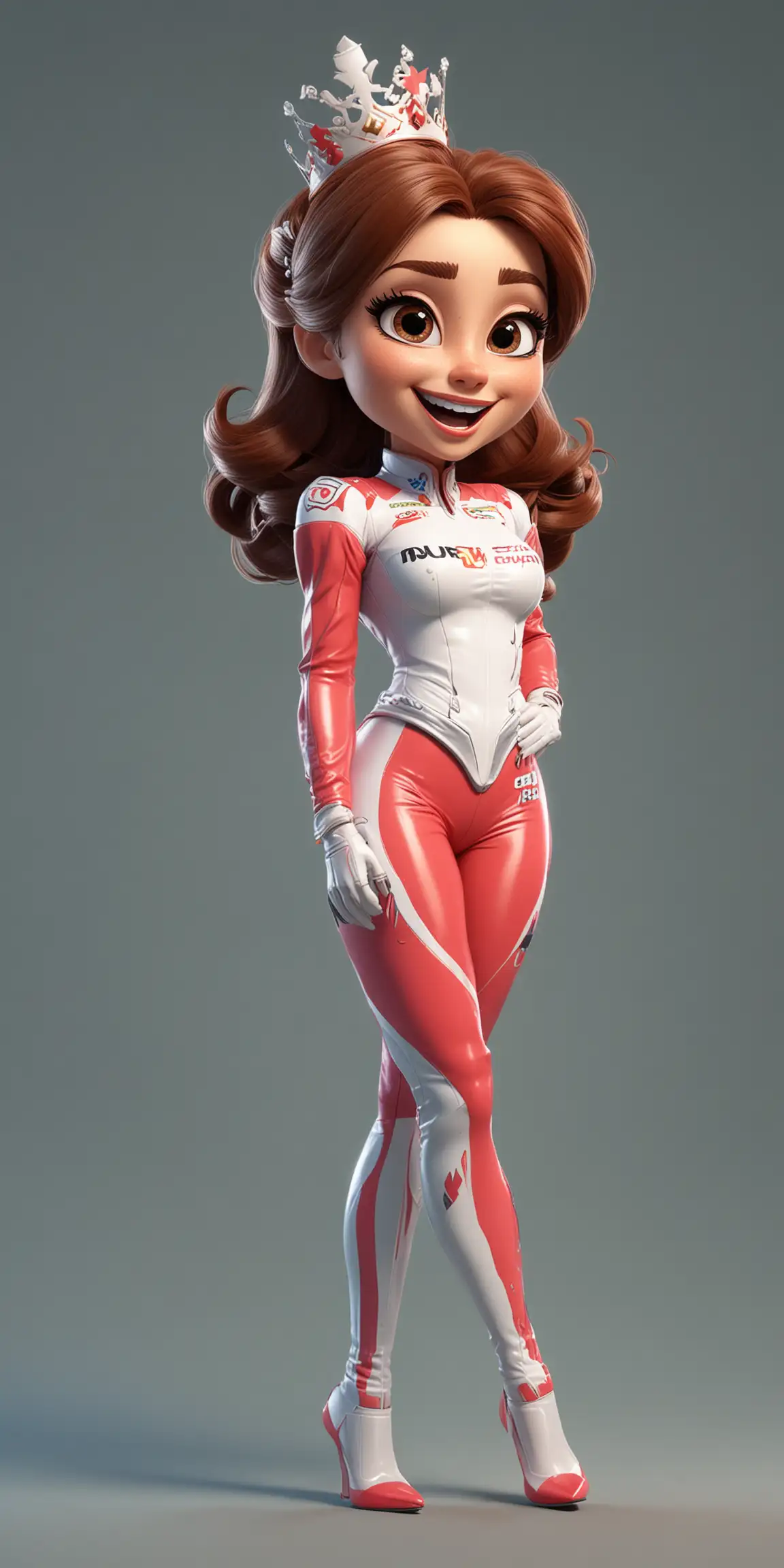 Excited Race Queen in 3D Cartoon Style on Solid Color Background