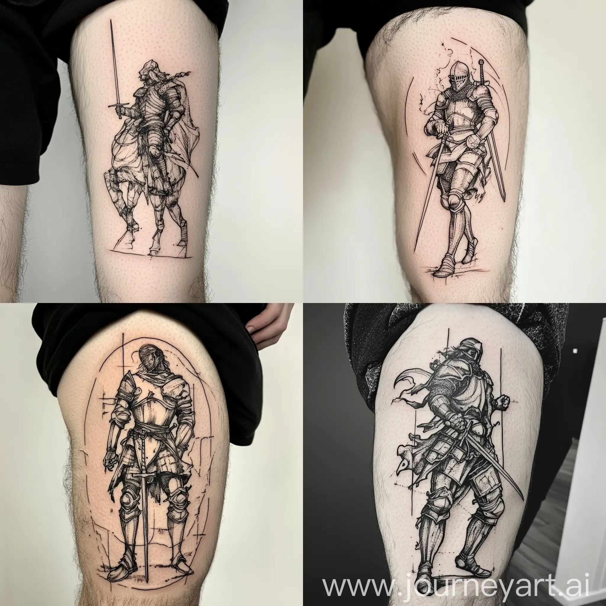 Medieval-Knight-Tattoo-Sketch-in-Engraving-Style