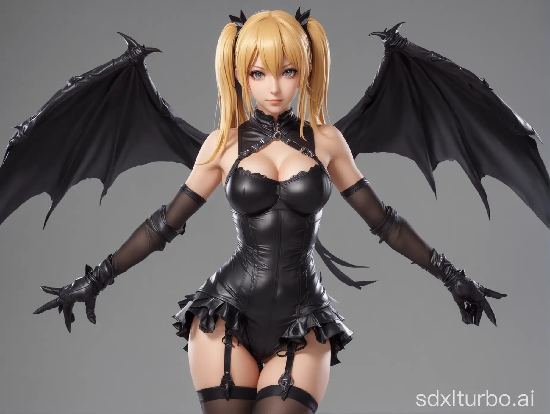 Marie rose 18 year old, Blonde hair with black lingersuit posing in front of a gray background, rias gremory, succubus in tight short dress, seductive anime girl, beautiful succubus, gothic maiden anime girl, biomechanical oppai, fine details. girls frontline, from girls frontline, breasts covered and sfw, | fine detail anime, beautiful alluring anime woman, full body