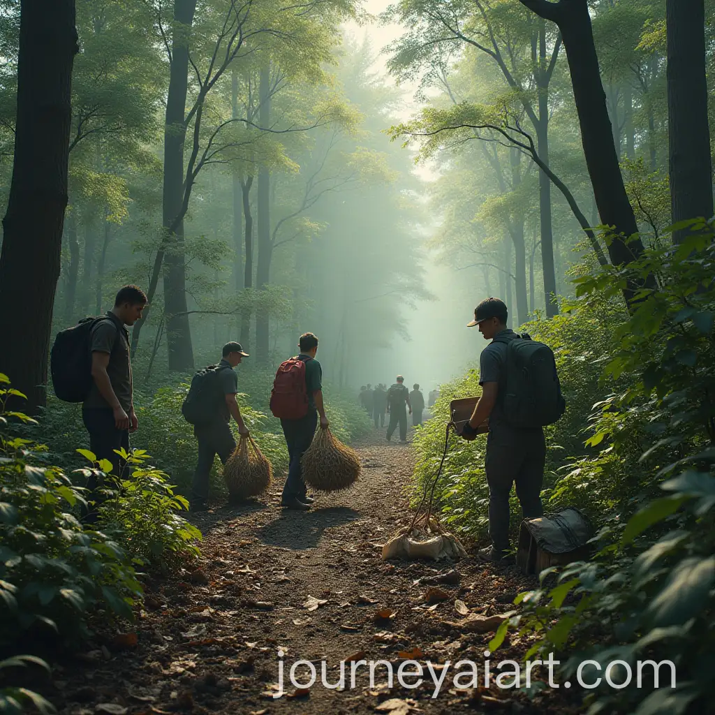 People-Collecting-Waste-in-a-Lush-Forest-Environment