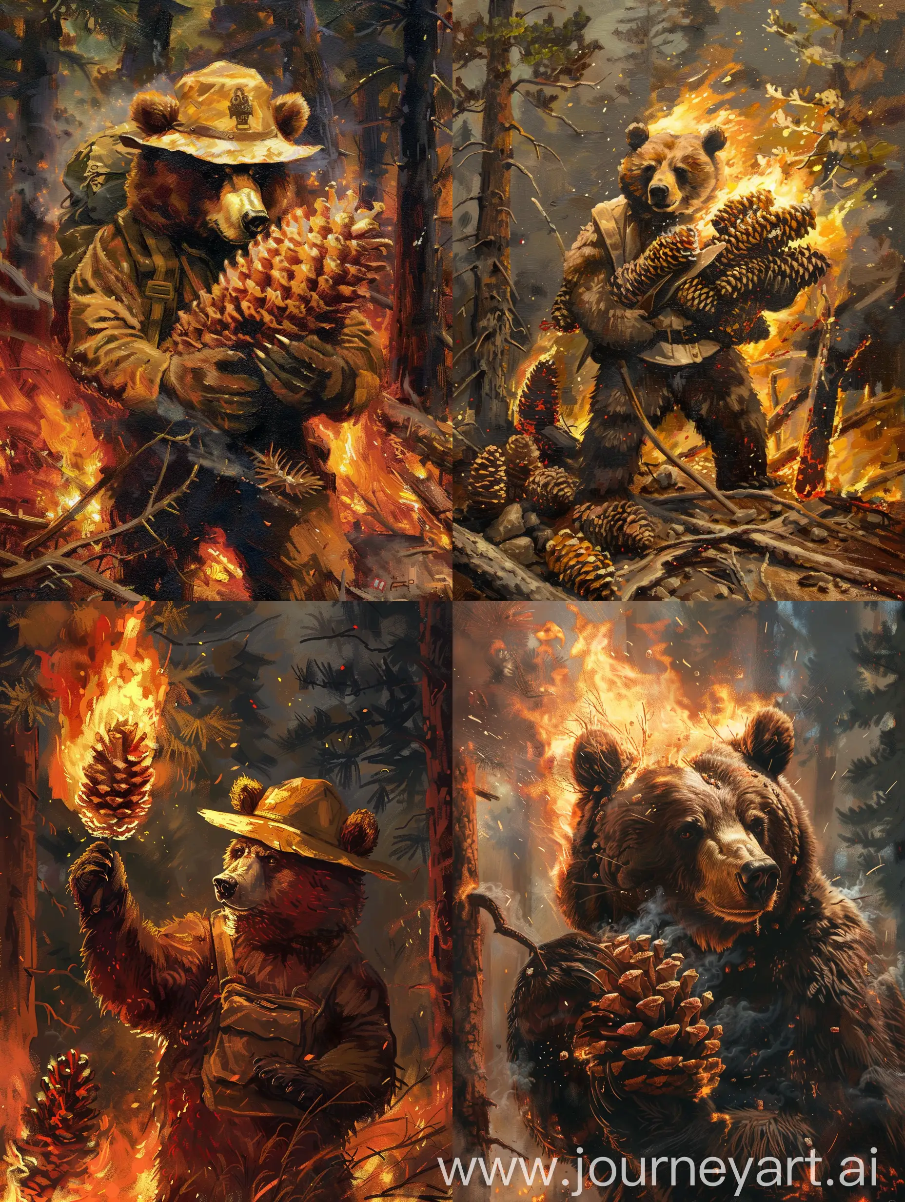 Smokey-the-Bear-Battling-Raging-Pine-Cone-Fire