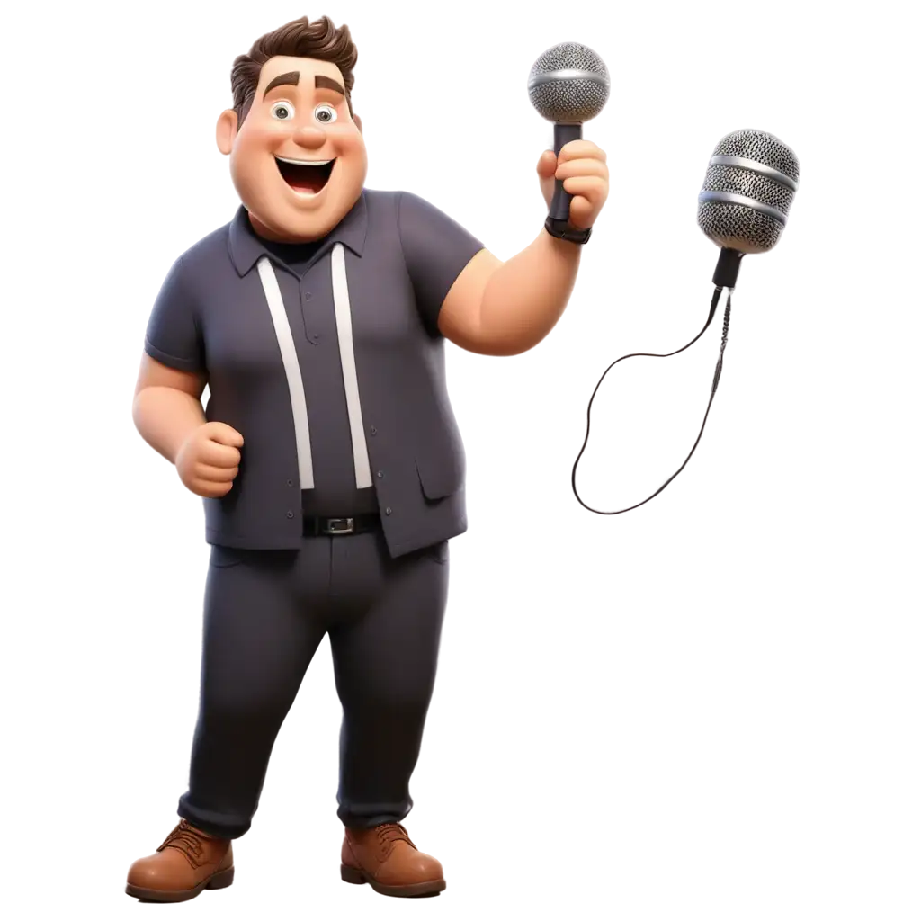 Cartoon-Style-PNG-Image-of-a-Happy-Funny-Man-Shouting-into-a-Microphone-at-a-Disco-Party