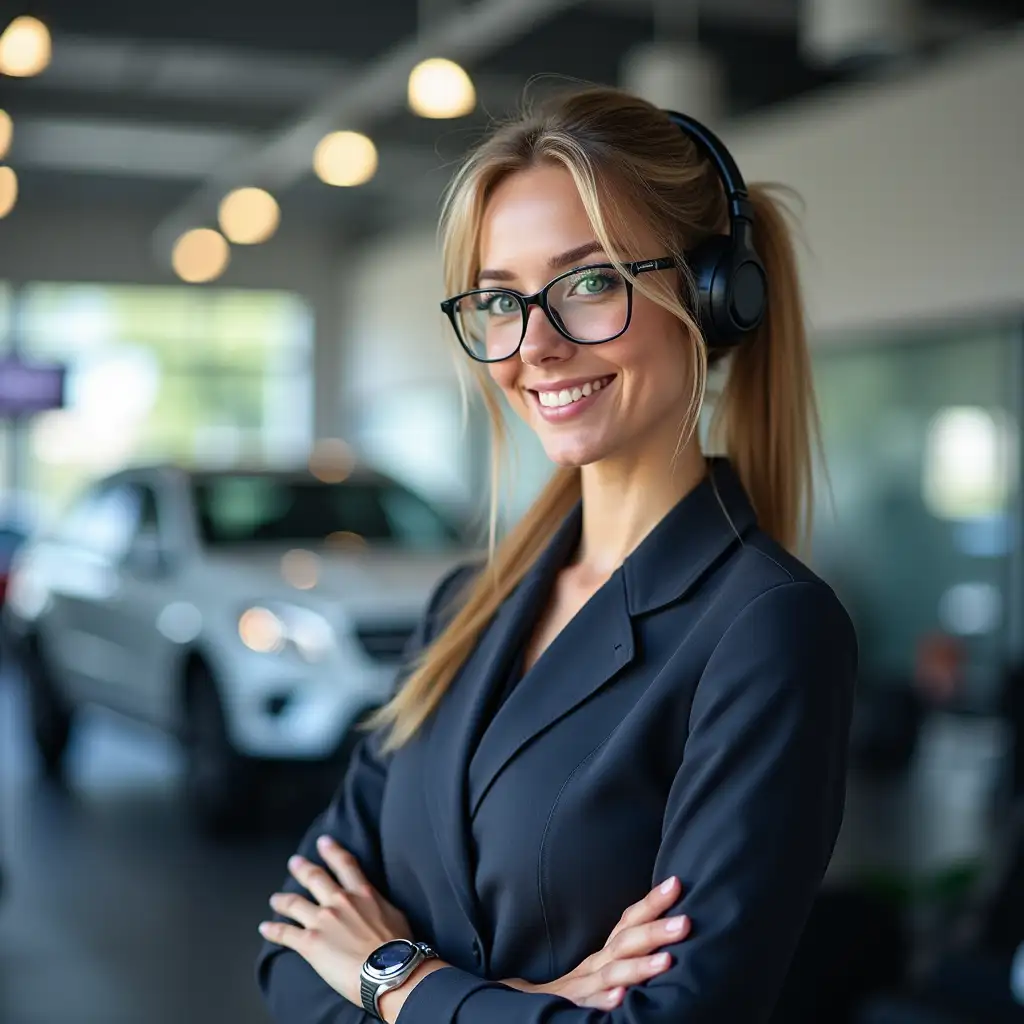 female virtual assistant at car stand