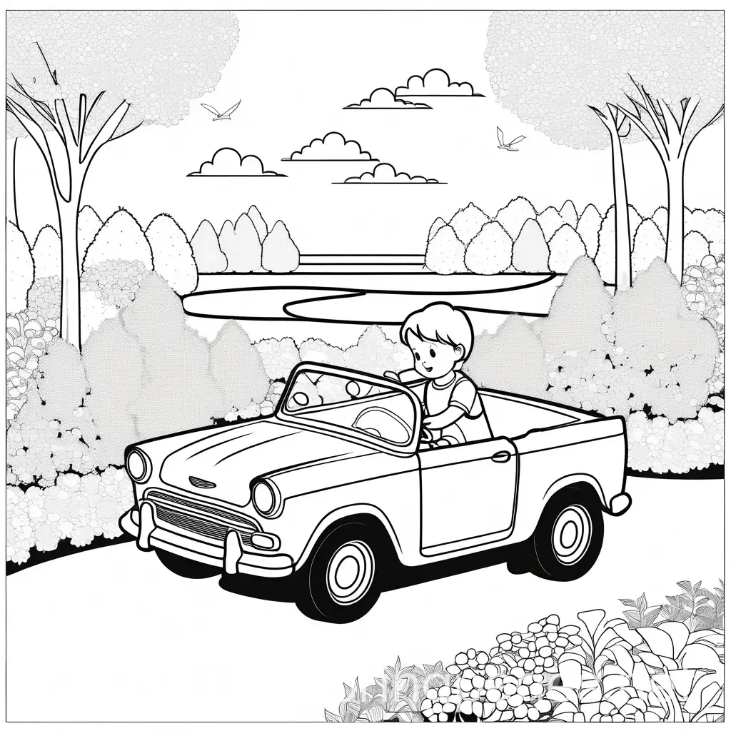 Child-Driving-Toy-Car-in-Garden-Coloring-Page