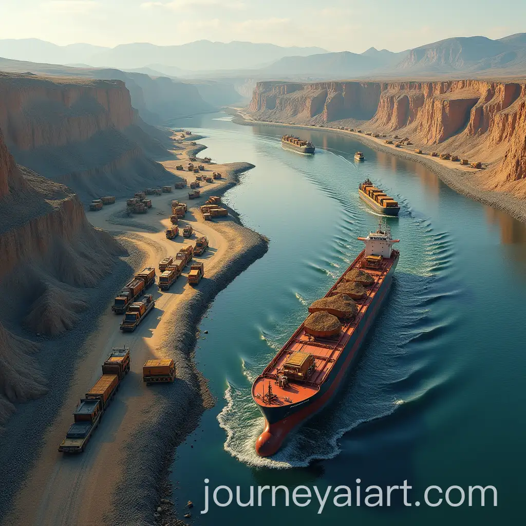 Mining-Operation-and-Ore-Transportation-Trucks-Warehouse-Barge-and-Bulk-Cargo-Ship