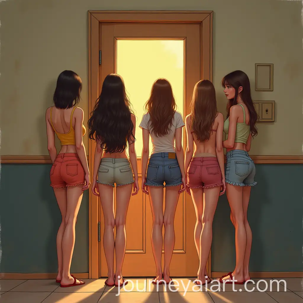 Group-of-Beautiful-Girls-Waiting-in-Front-of-a-Grand-House-Door