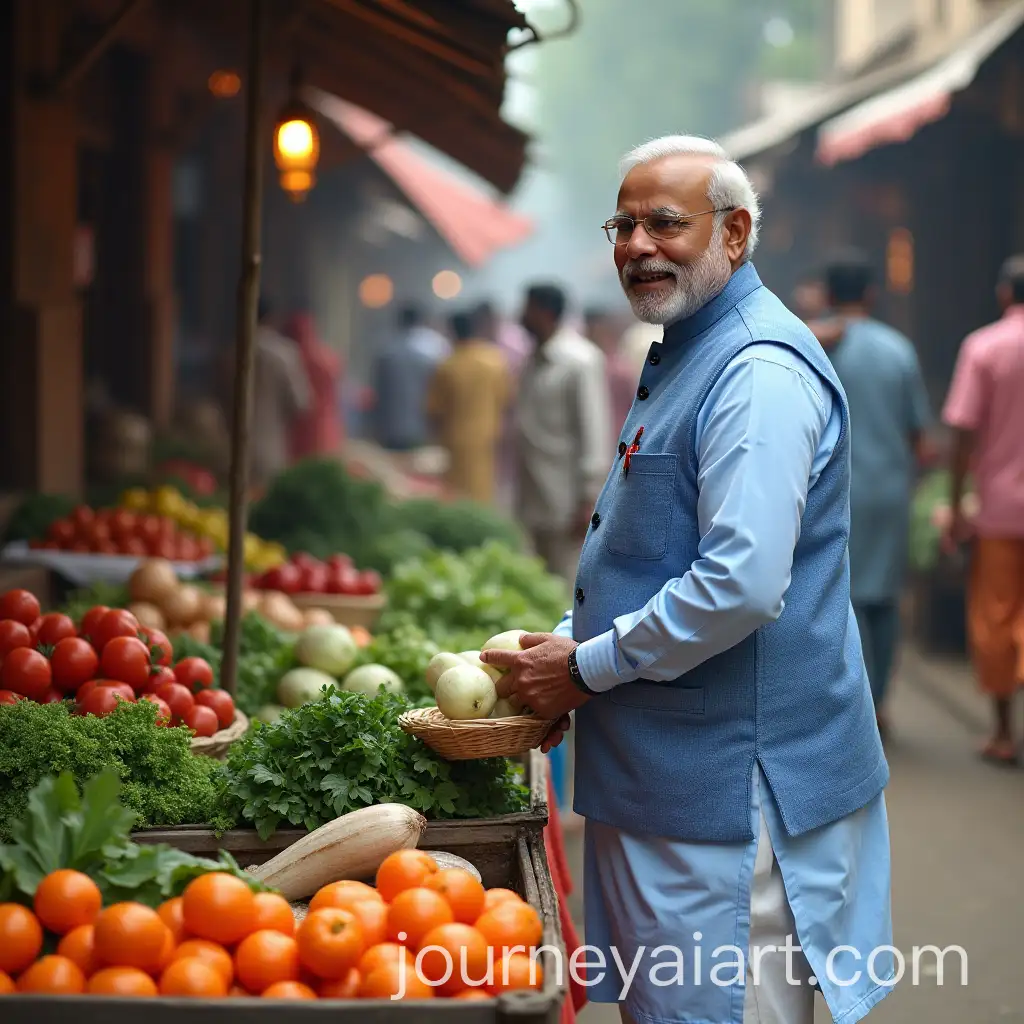 Indian-Prime-Minister-Narendra-Modi-Selling-Vegetables-at-Village-Market