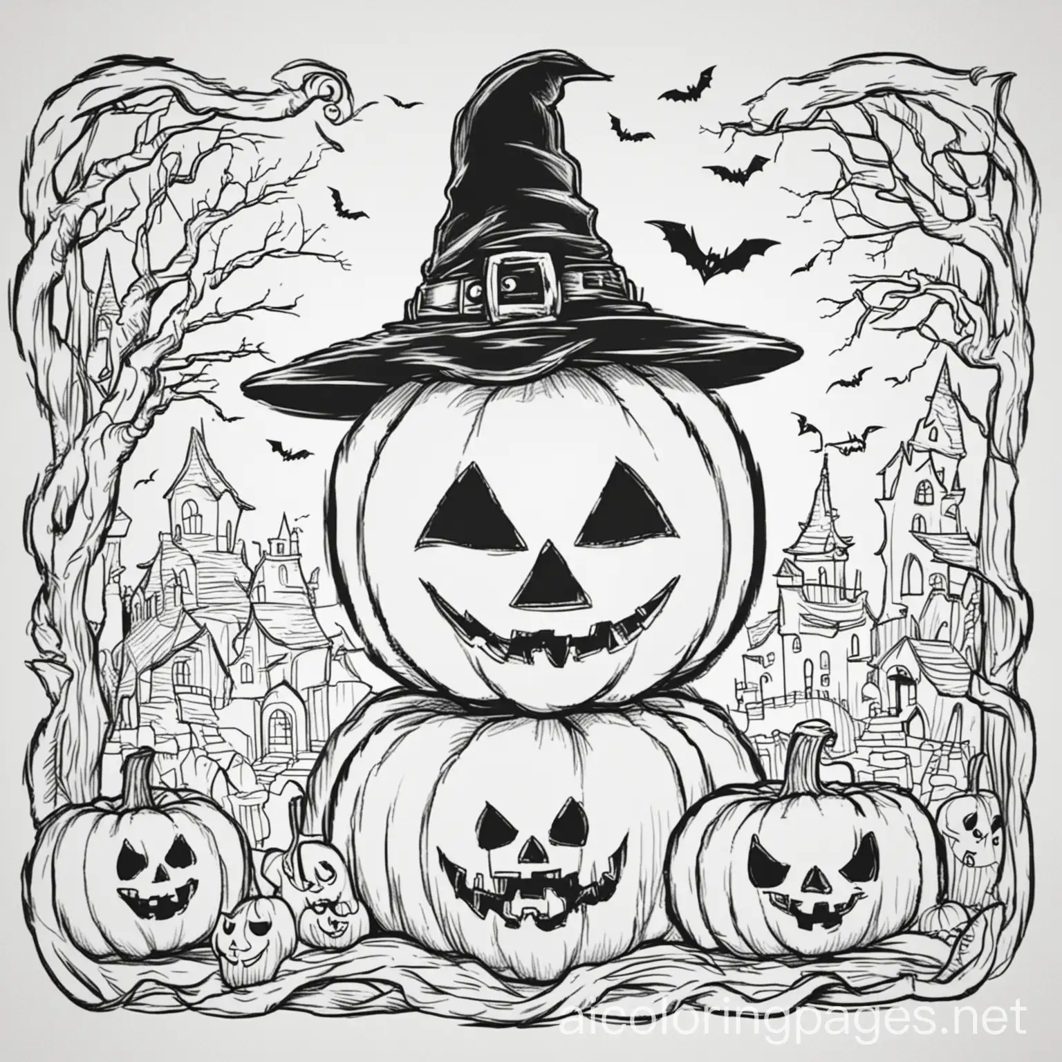 Halloween-Coloring-Page-with-Simple-Outlines-on-White-Background