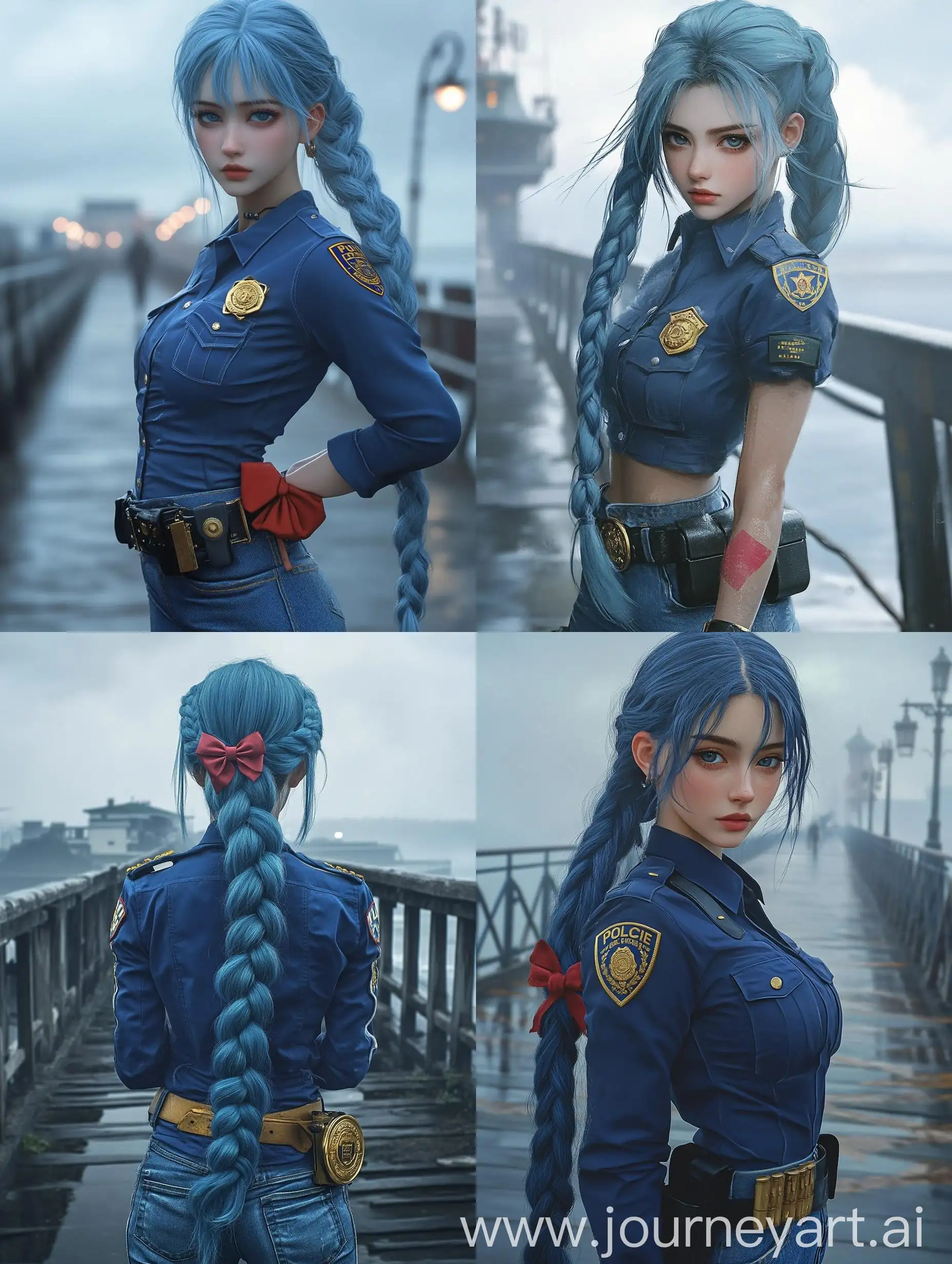 BlueHaired-Japanese-Police-Officer-on-Pier