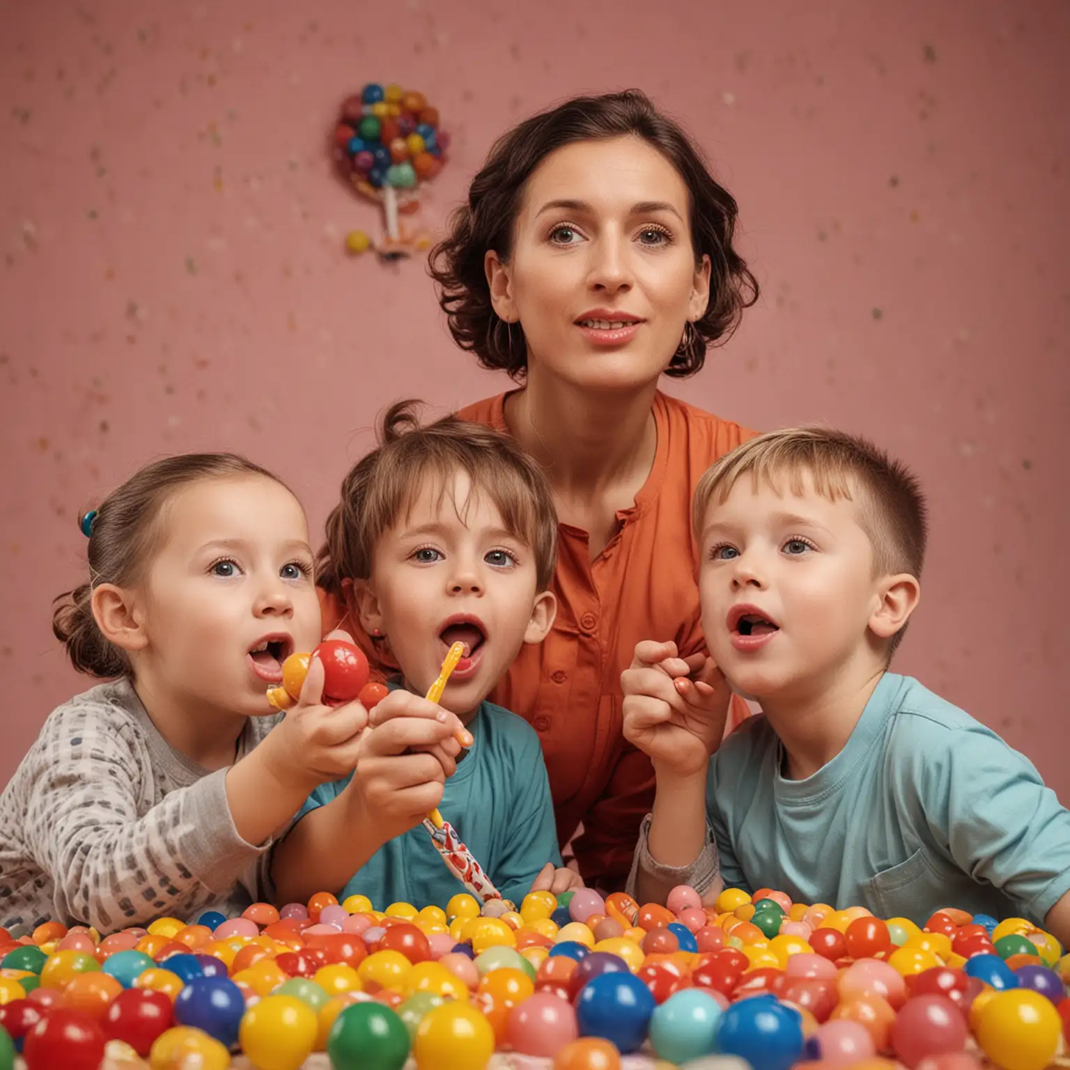 Daycare-Fun-Teacher-and-Kids-Enjoying-Chupa-Chups-and-Balloons