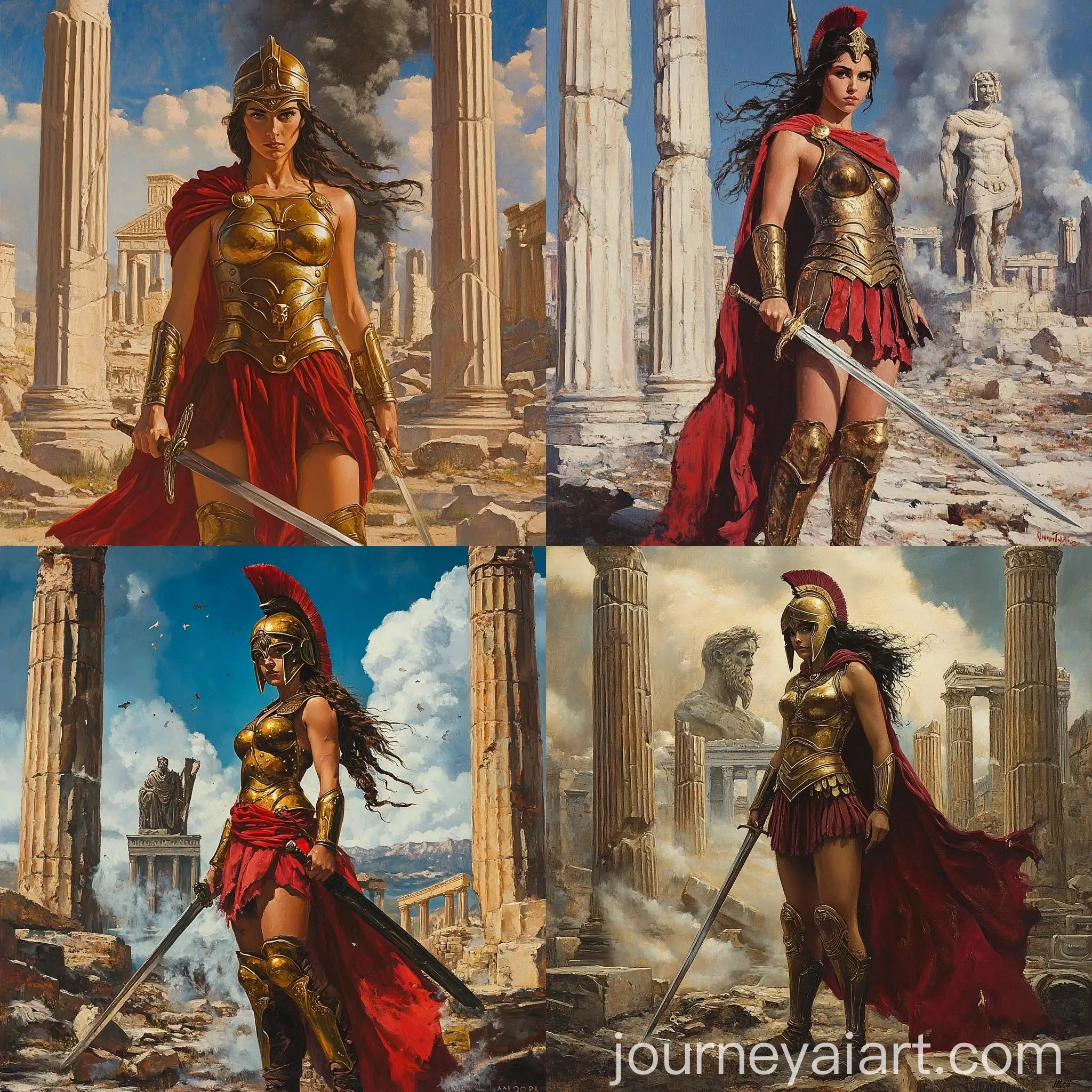 Beautiful-Spartan-Warrior-Woman-with-Sword-and-Corinthian-Helmet-on-Ruins