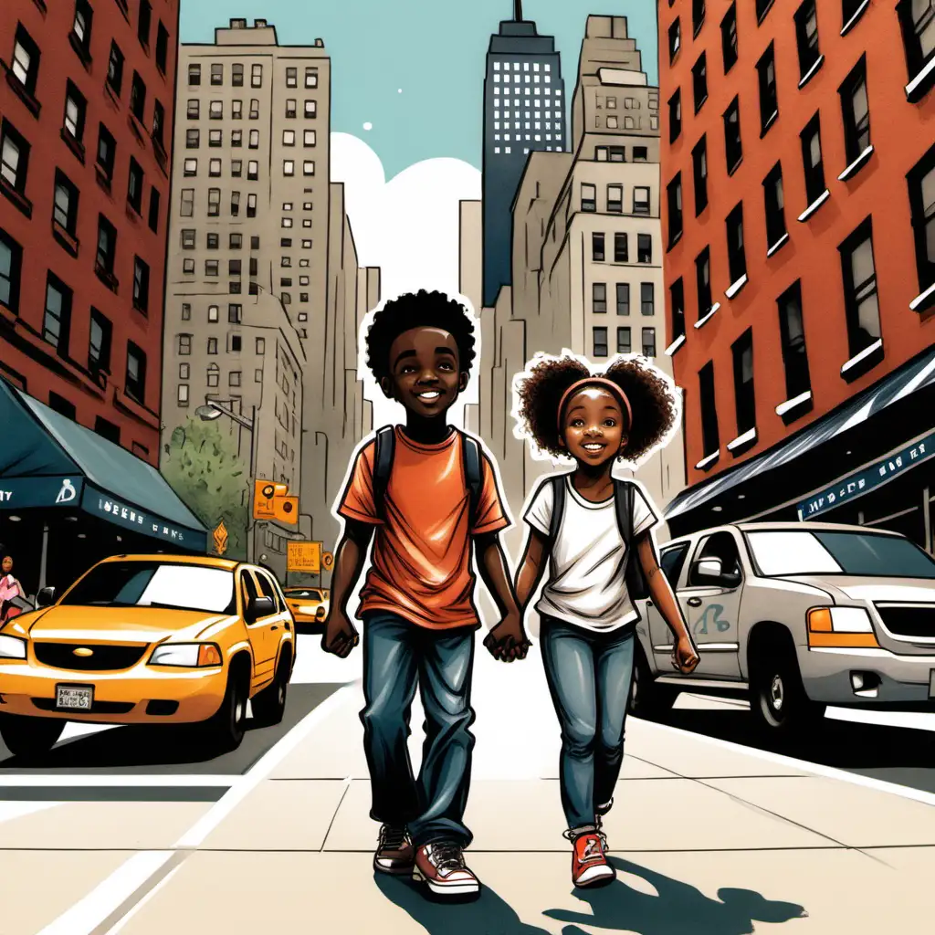 Illustration of Black Brother and Sister Exploring New York City