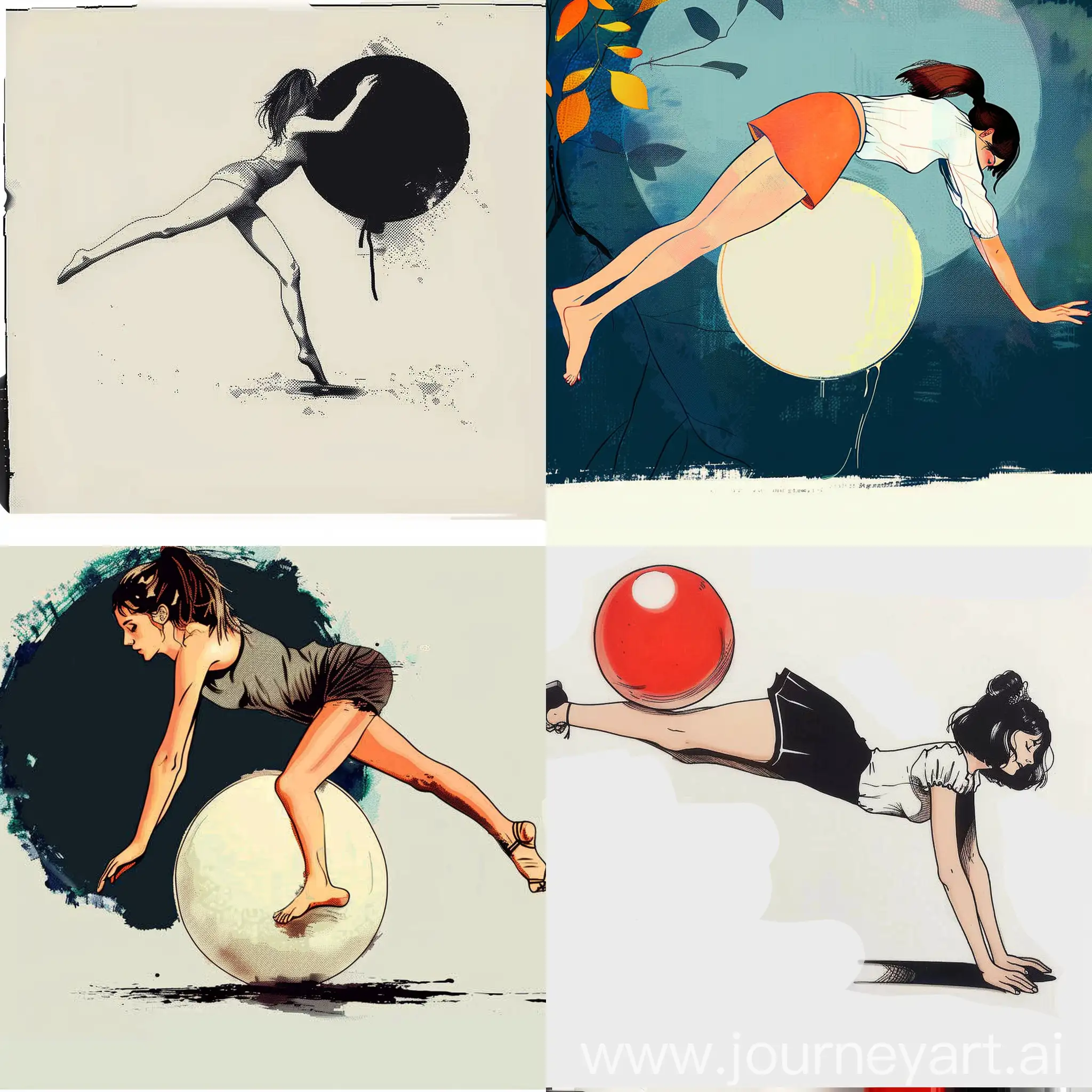 Illustrated-Girl-Balancing-on-a-Ball-in-Vibrant-Style