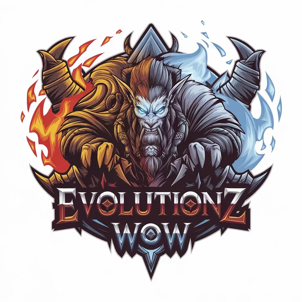 LOGO Design for Evolutionz WoW Worgen with Fire Ice and Arcane Magic Theme