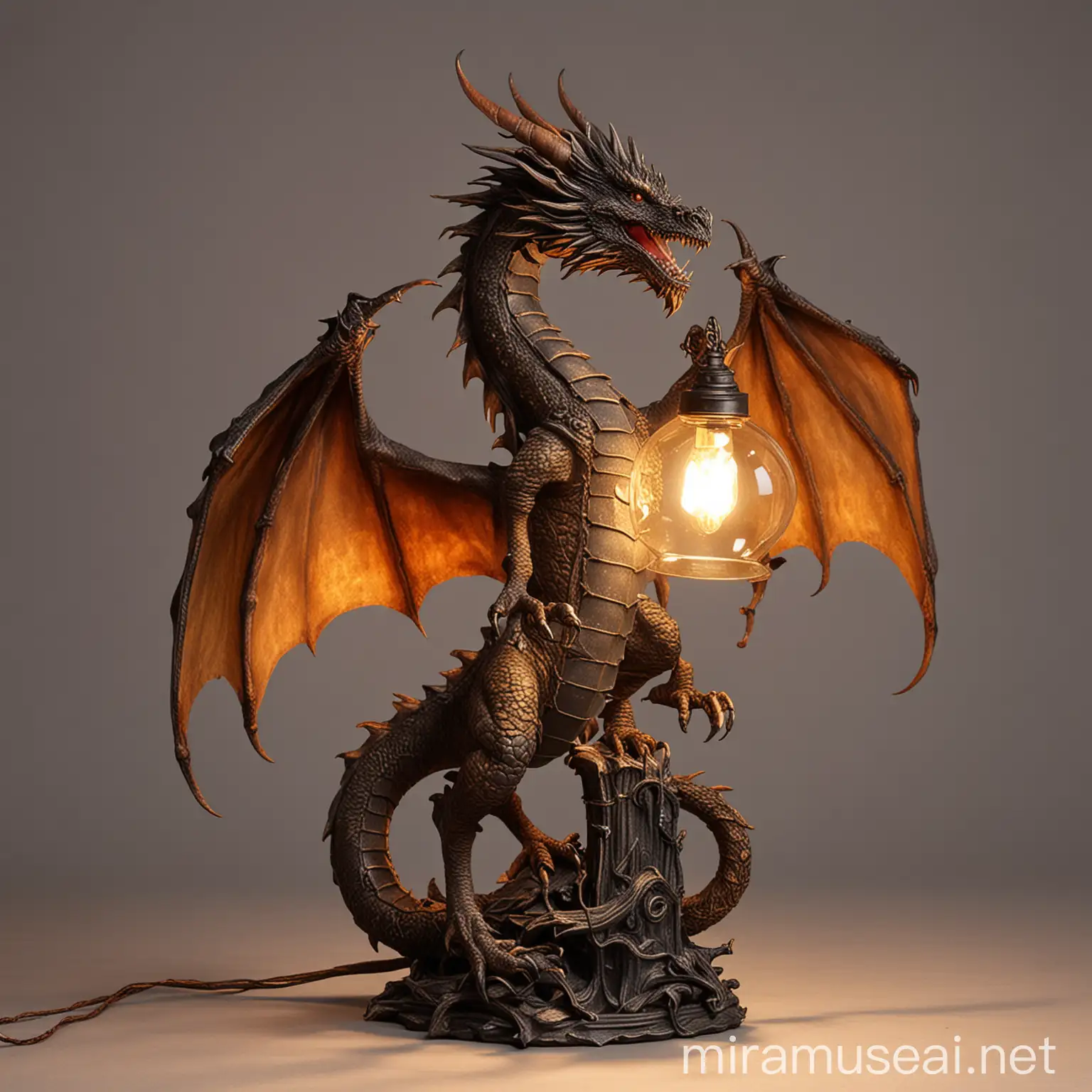 Dragon Shaped Lamp Illuminating Fantasy Room