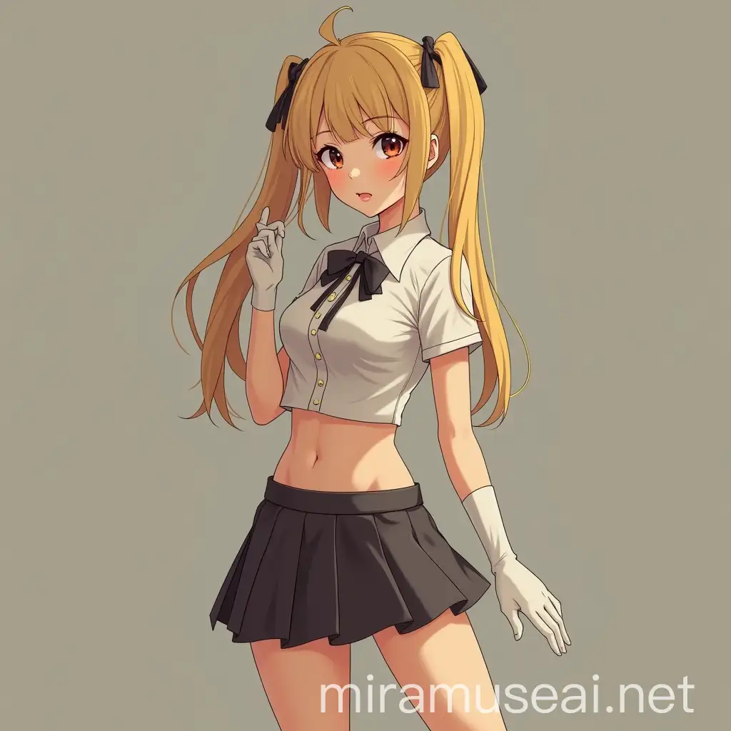 Fashionably Dressed Blonde Twintailed HalfJapanese Girl in Miniskirt and Loose Socks Posing Slightly Provocatively SFW